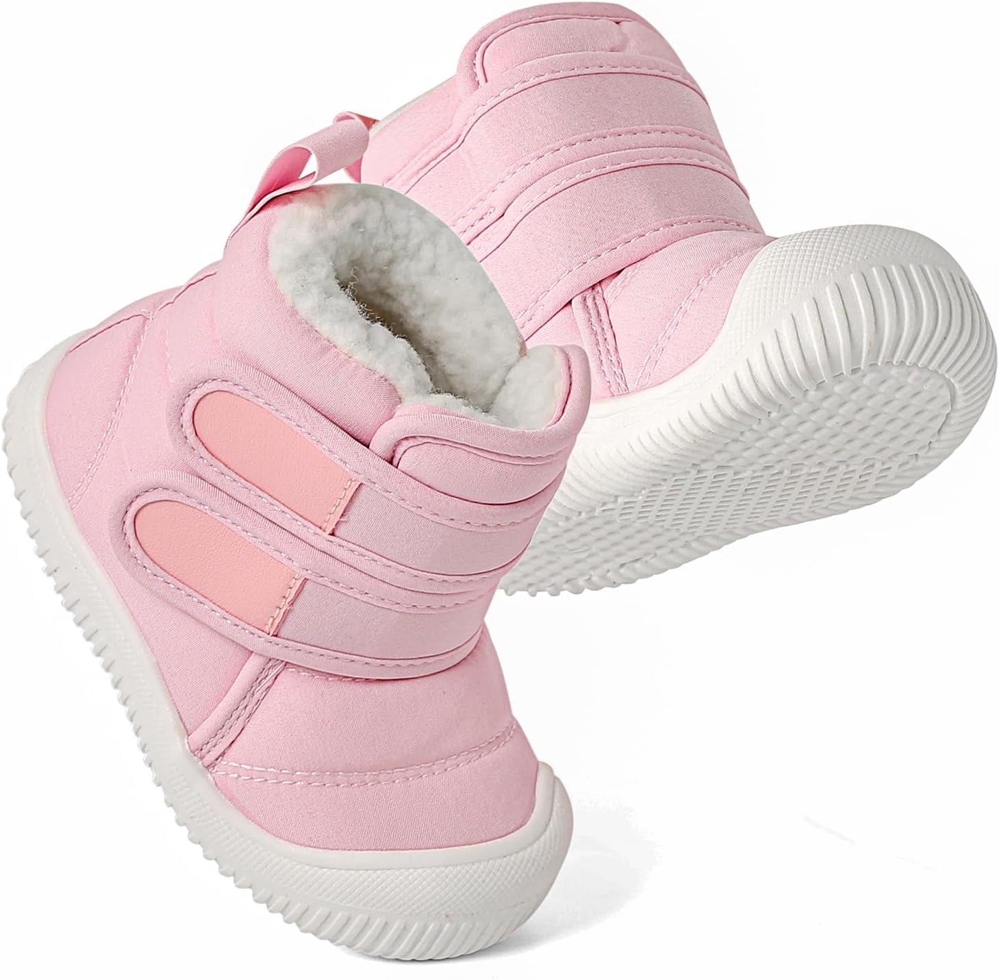 DUONITITI Toddler Snow Boots Double Strap Winter Warm Shoes Baby Faux Fur Lining Soft Fleece Booties with Non-Slip Sole