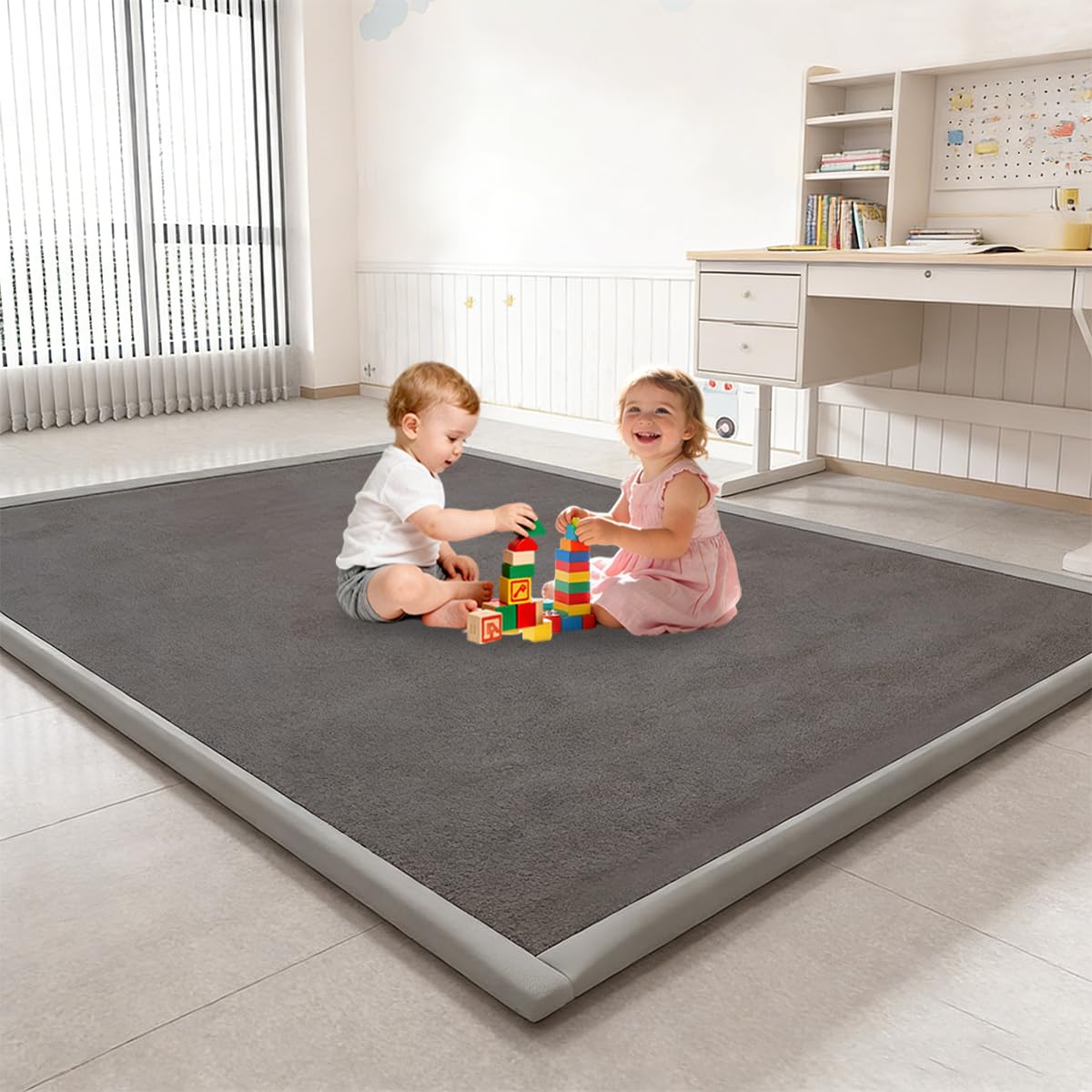 Tappeto Gioco Bambini Acolchado 2.5 cm Extra Spesso, Antiscivolo, Ideale per Pavimenti e Box Neonato, Palestra Neonati, Tappeto Tummy Time Neonati Grigio Argento 200 x 250 cm