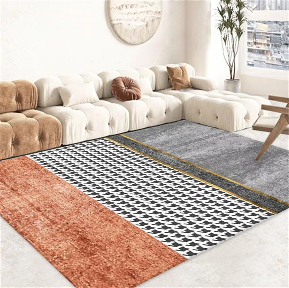 Tapis de salon 150x200 cm gris à carreaux pour chambre