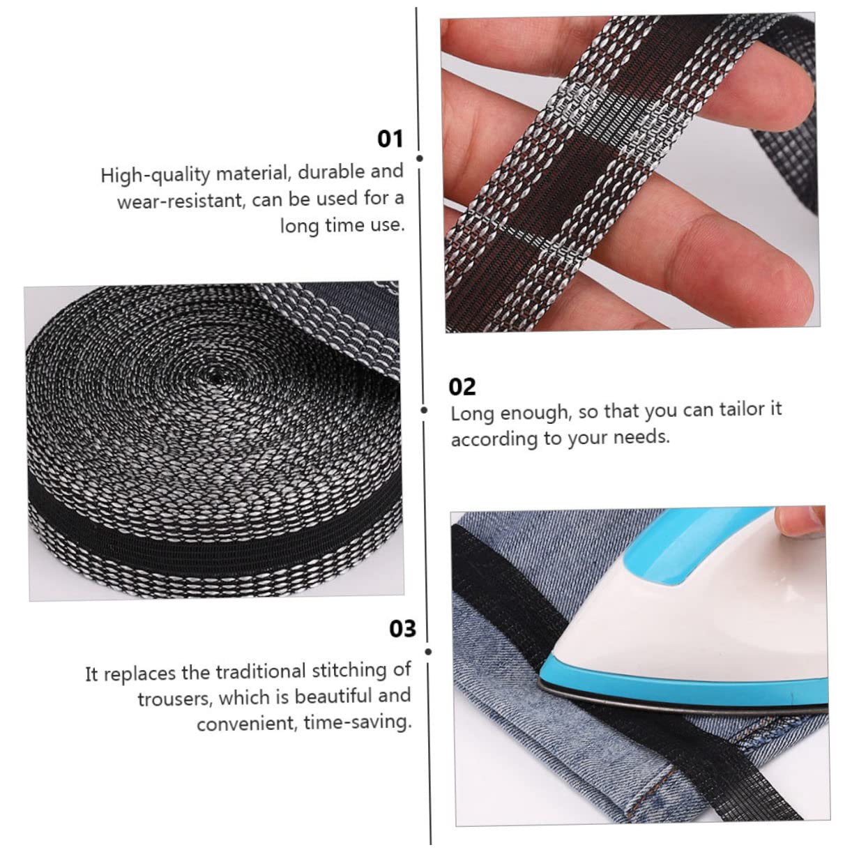 VILLCASE 5 Nastro Termoadesivo Per Orli Di Pantaloni Adesivo Per Riparazioni e Finiture Di Abbigliamento Facile Da Usare Per Jeans e Tessuti