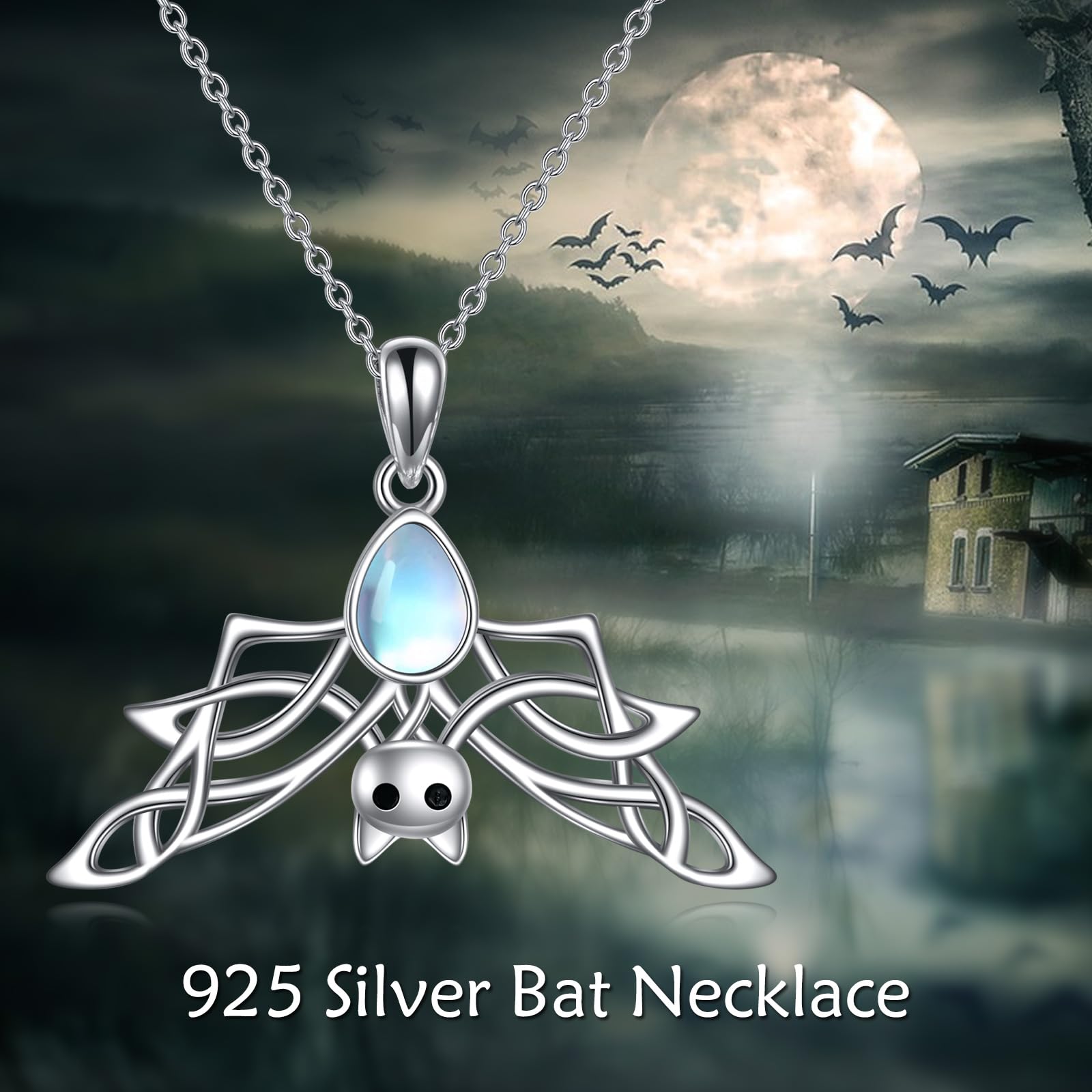 YAFEINI Collana a pipistrello per uomo e donna, in argento Sterling con pietra di luna, con ciondolo a forma di animale, regalo per donne e ragazze