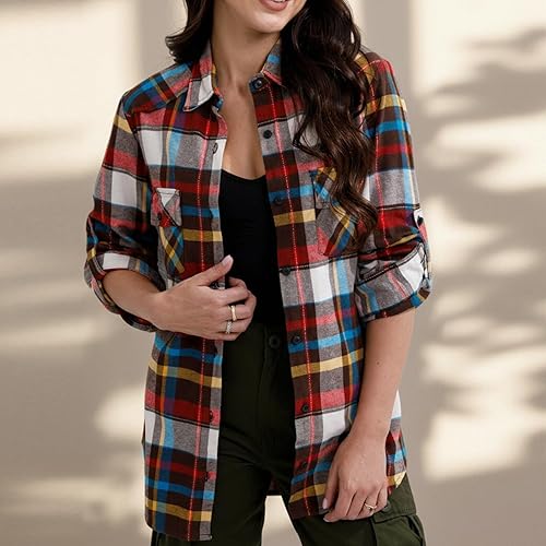Miniatura 6 de Match - Camisa de franela de manga larga y a cuadros para mujer