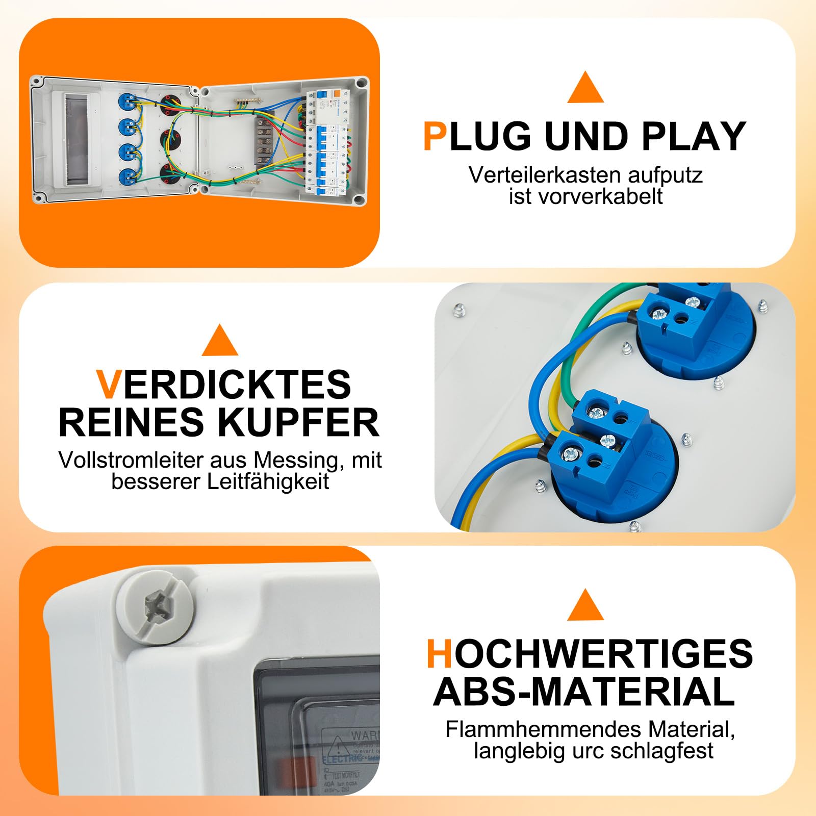 Distribuidor de corriente para construcción 32 A IP44 con protección FI/RCD y LS, 4 x Schuko, 2 x CEE 16 A + 1 x CEE 32 A, distribuidor de corriente industrial para exteriores y obras | carcasa