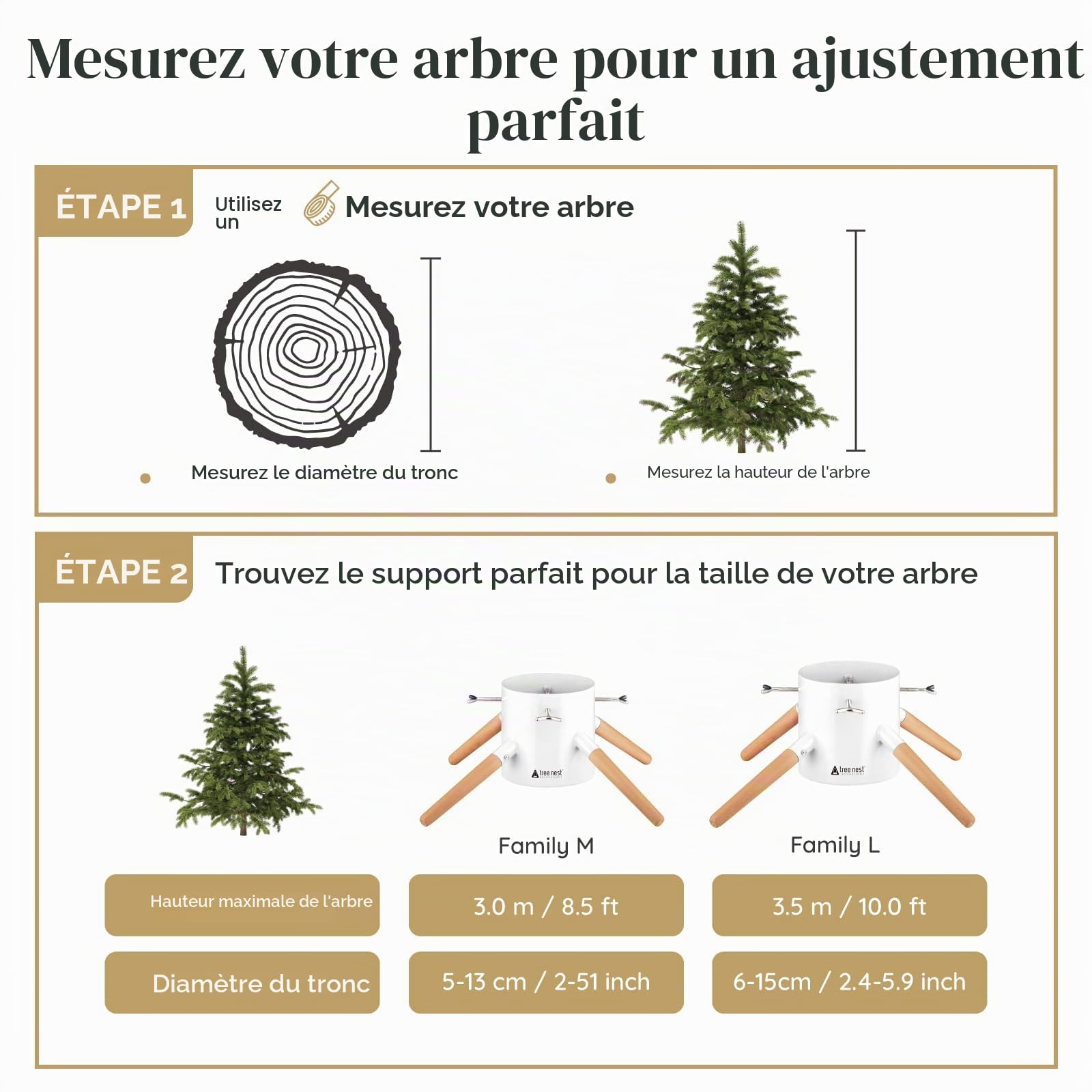 Tree Nest Pied de Sapin de Noël Support Pied de Sapin avec Réserve d'eau - Family Christmas Tree Stand pour Sapin jusqu'à 3.5m, Tronc de 6 à 15 cm Blanc
