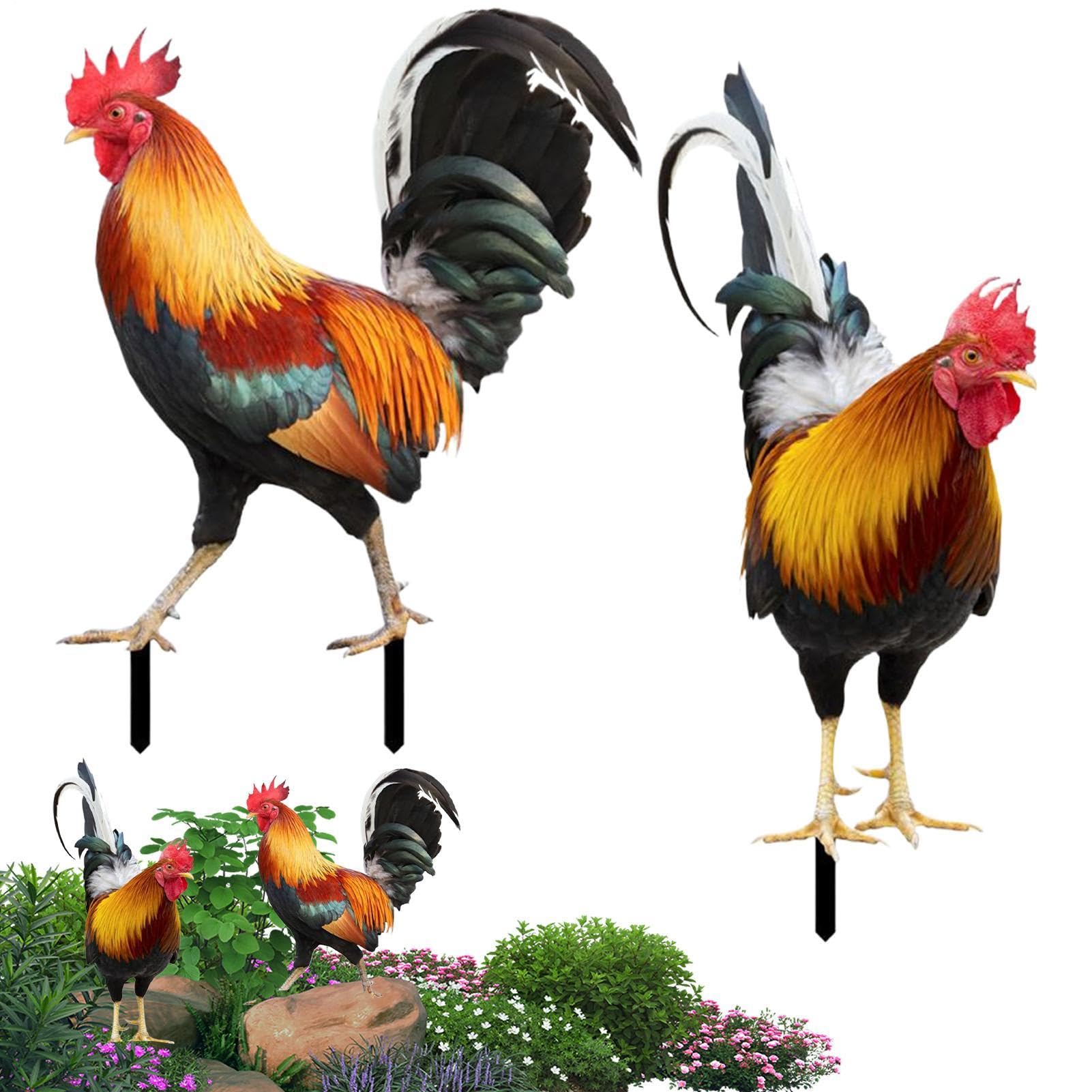 Coq métallique pour jardin et décoration extérieure colorée
