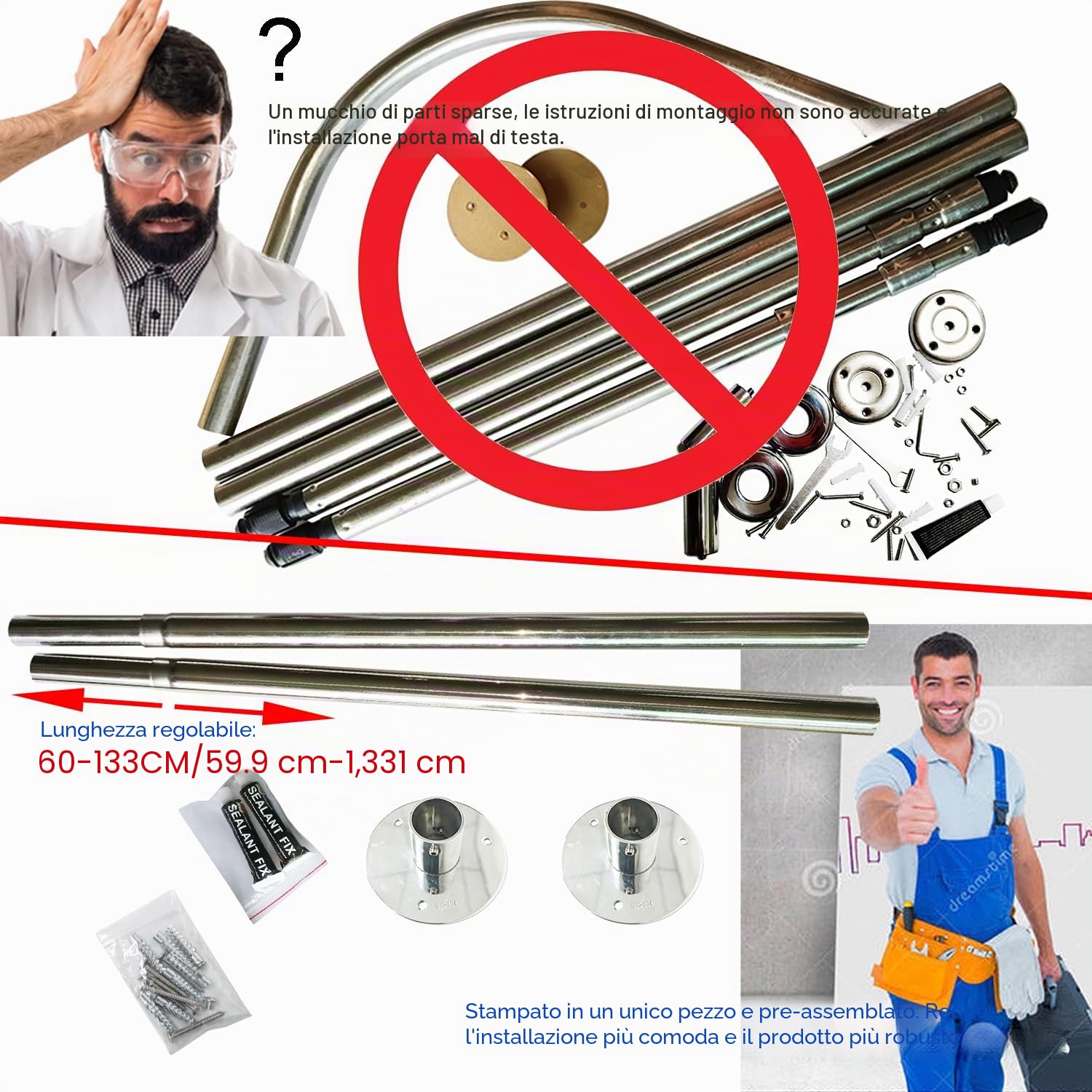 Asta per tenda doccia angolare telescopica a forma di L in acciaio inox 304 (70-100 cm x 70-100 cm), installazione senza trapano, per bagno, negozio di abbigliamento