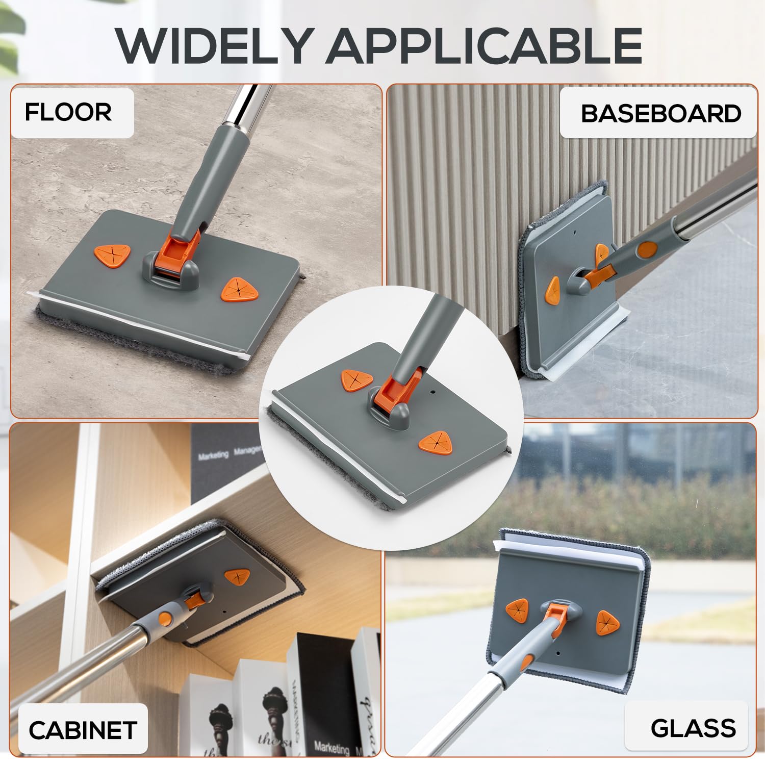Herramienta de limpieza de zócalo con asa, fregona limpiadora de pared giratoria de 360°, herramienta de techo plegable de 180° con escobilla para limpiar zócalos, paredes, techos, ventanas,