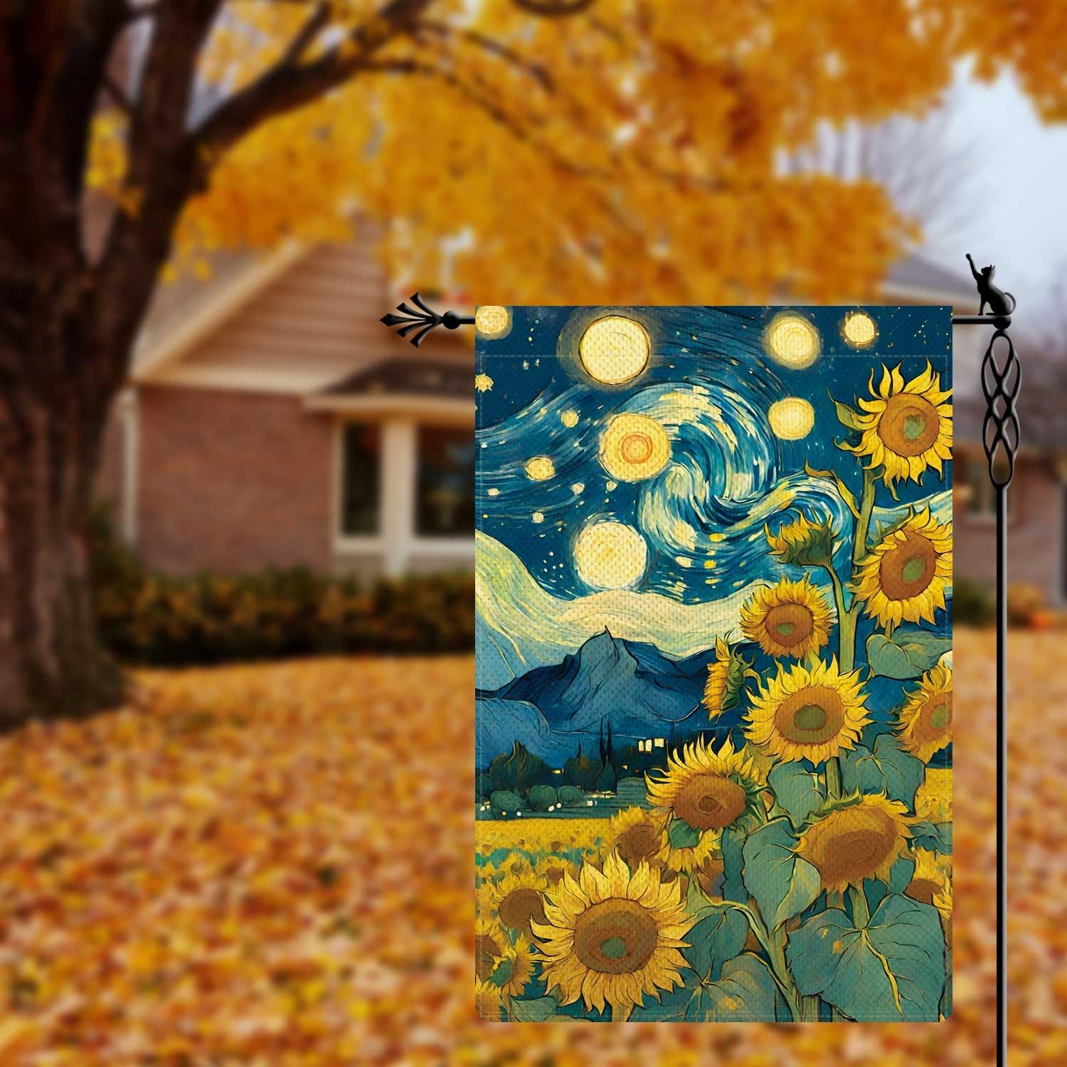 Autumn Sunflowers Garden Flag Fall Starry Night Garden Flag Vertical Double Sided Rustic Farmland Burlap Yard Lawn Outdoor Decor 12.5x18" - Image 3