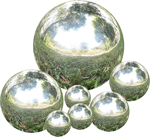 Juego de 7 bolas de observación decorativas, 7 unidades de 1.77 a 5.91 pulgadas (1.969-5.906 in), esferas de espejo para jardín, centro de mesa,