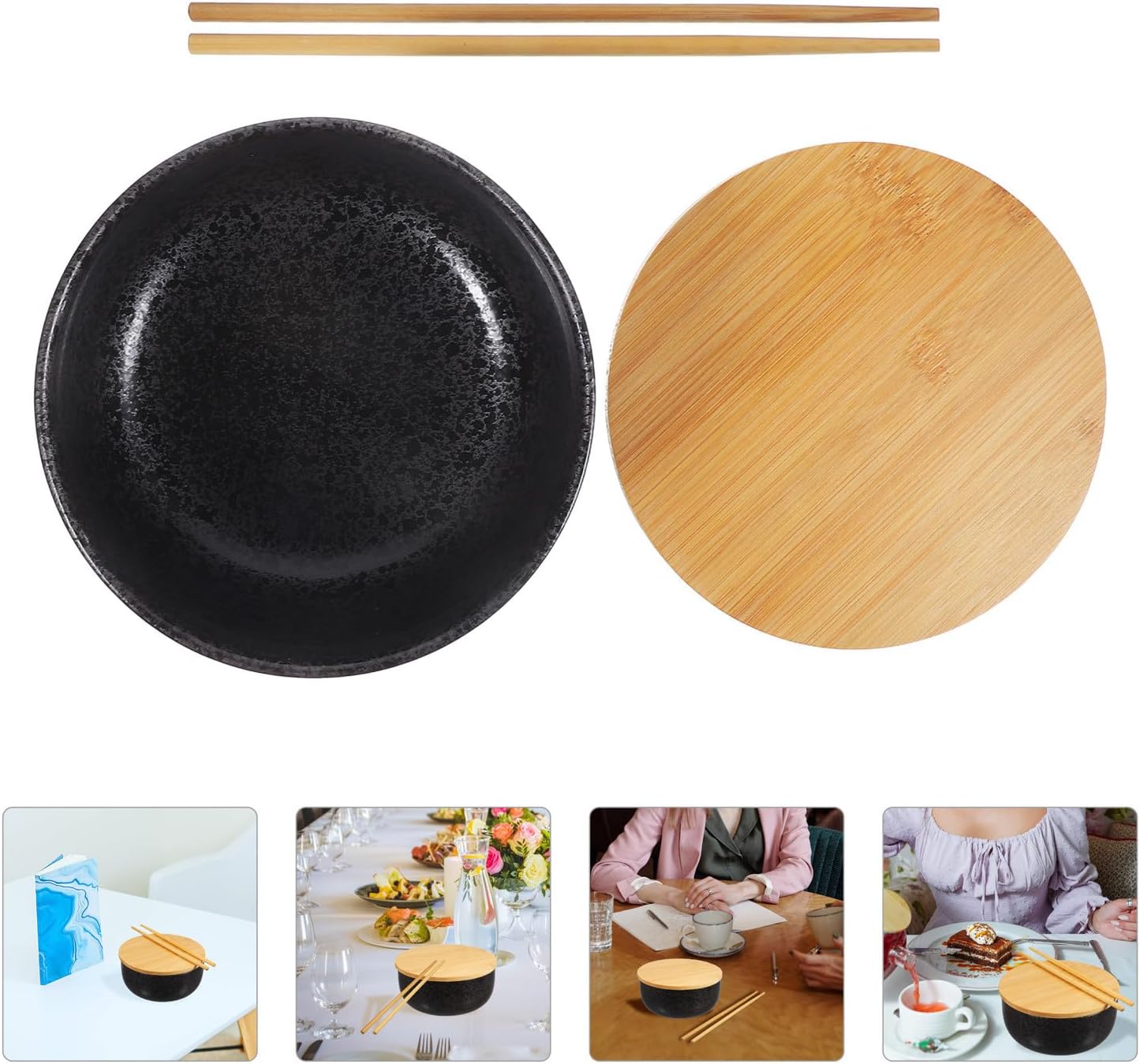 Ceramic Noodle Bowl with Lid and Chopsticks Heat-resistant Sturdy Soup Bowl for Restaurants and Hotels Kitchen Supplies