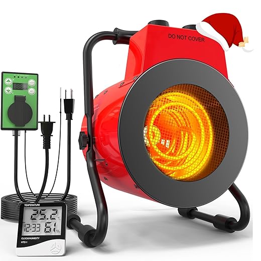 1500W Greenhouse Heater with Digital Thermostat, Outdoor Heater with Overheat Protection and 3-Second Rapid Heating Function, Outdoor Heaters for Patio Garage, Greenhouse, Flower House