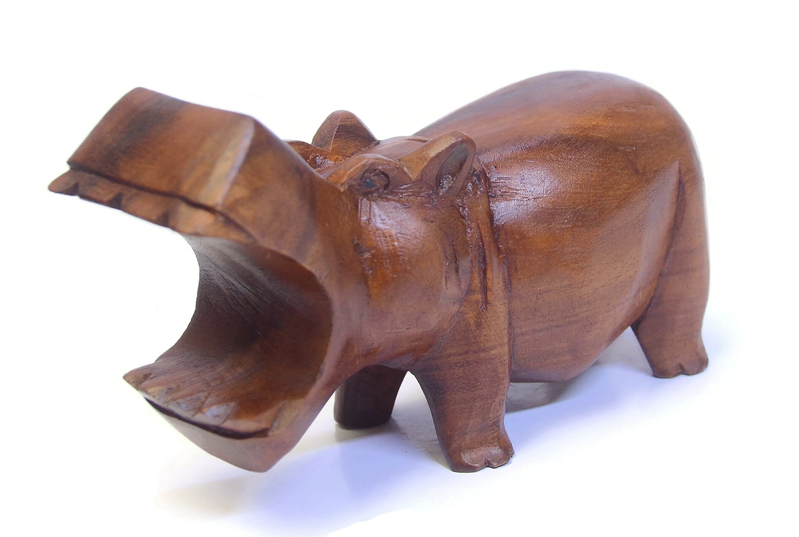 Hippopotame Bois Sculpté Main - Décoration Unique - Sculpture Animalière Pour Intérieur