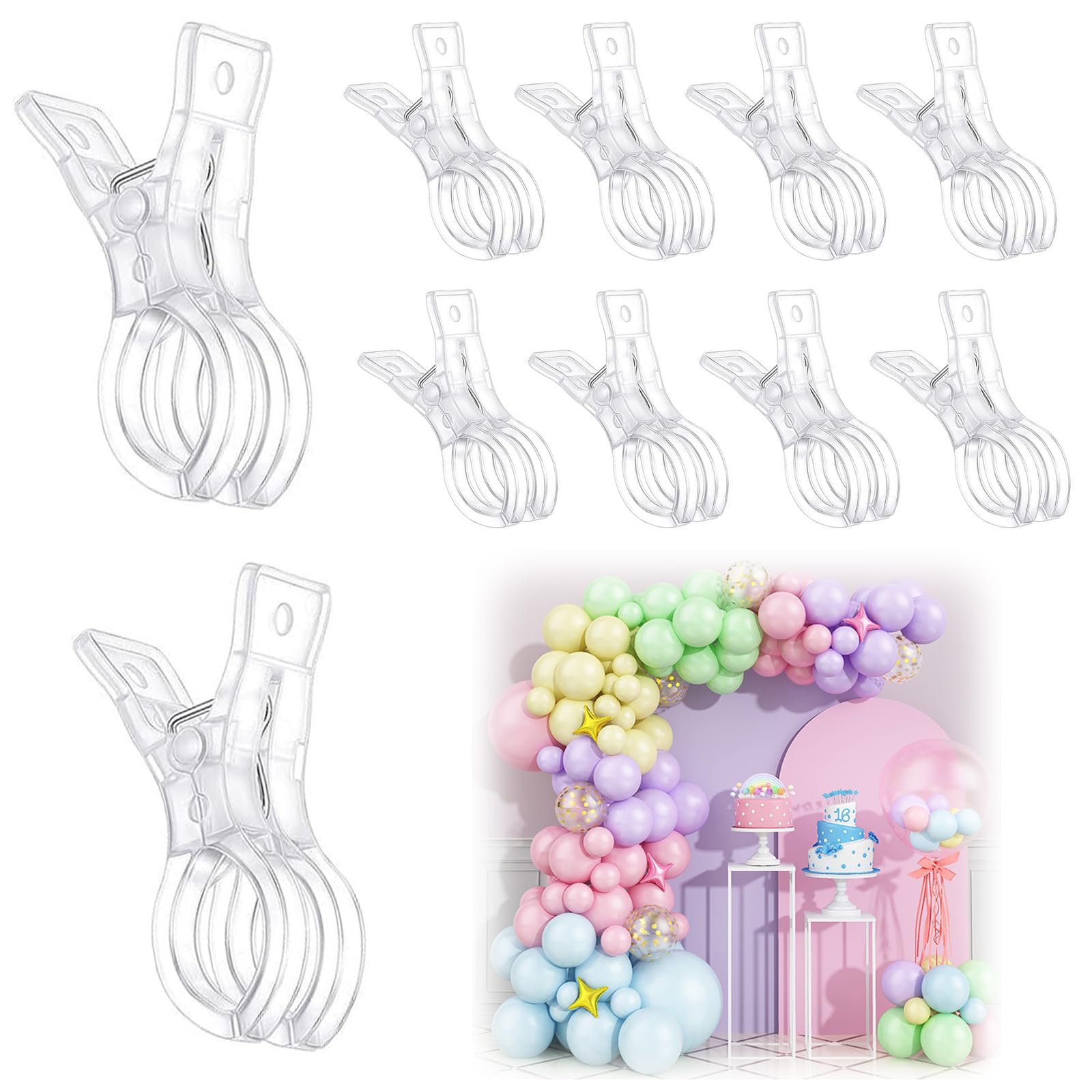 Balloon Arch Clips, 10 Pcs Balloon Clips for Arch, Heavy Duty Plastic Spring Garland Clamps Transparent Clip Connectors Suitable for Wedding Birthday Photography Decor DIY Backdrop Stand