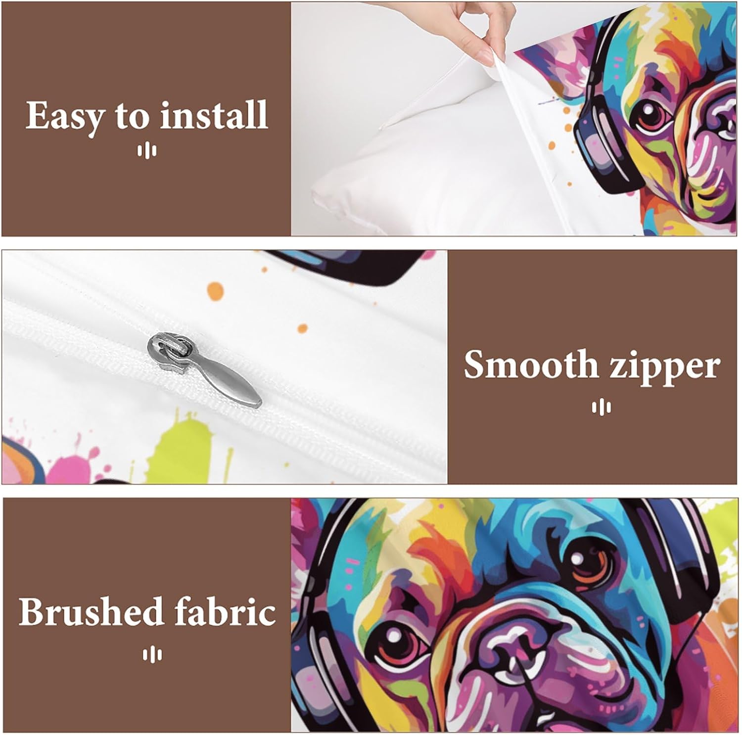 Delerain Comforter Cover Set Twin Size, Colorful French Bulldog 3-Piece Bedding Set for Boys Girls Teens Modern Soft Microfiber Bedroom Set Room Decor, 1 Duvet Cover + 2 Pillowcases image 5