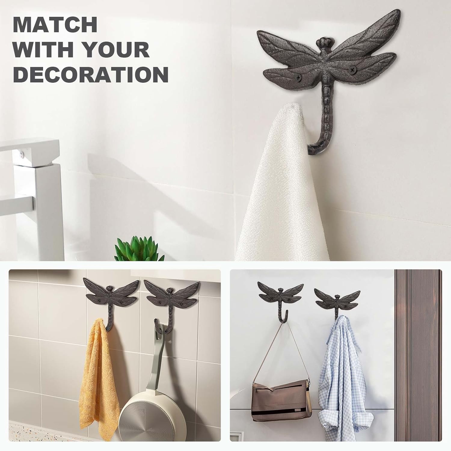 1 pcs Antique Cast Iron Dragonfly Decorative Wall Hooks for Hanging Coats, Keys, Towels, Bags, and More (Dragonfly)