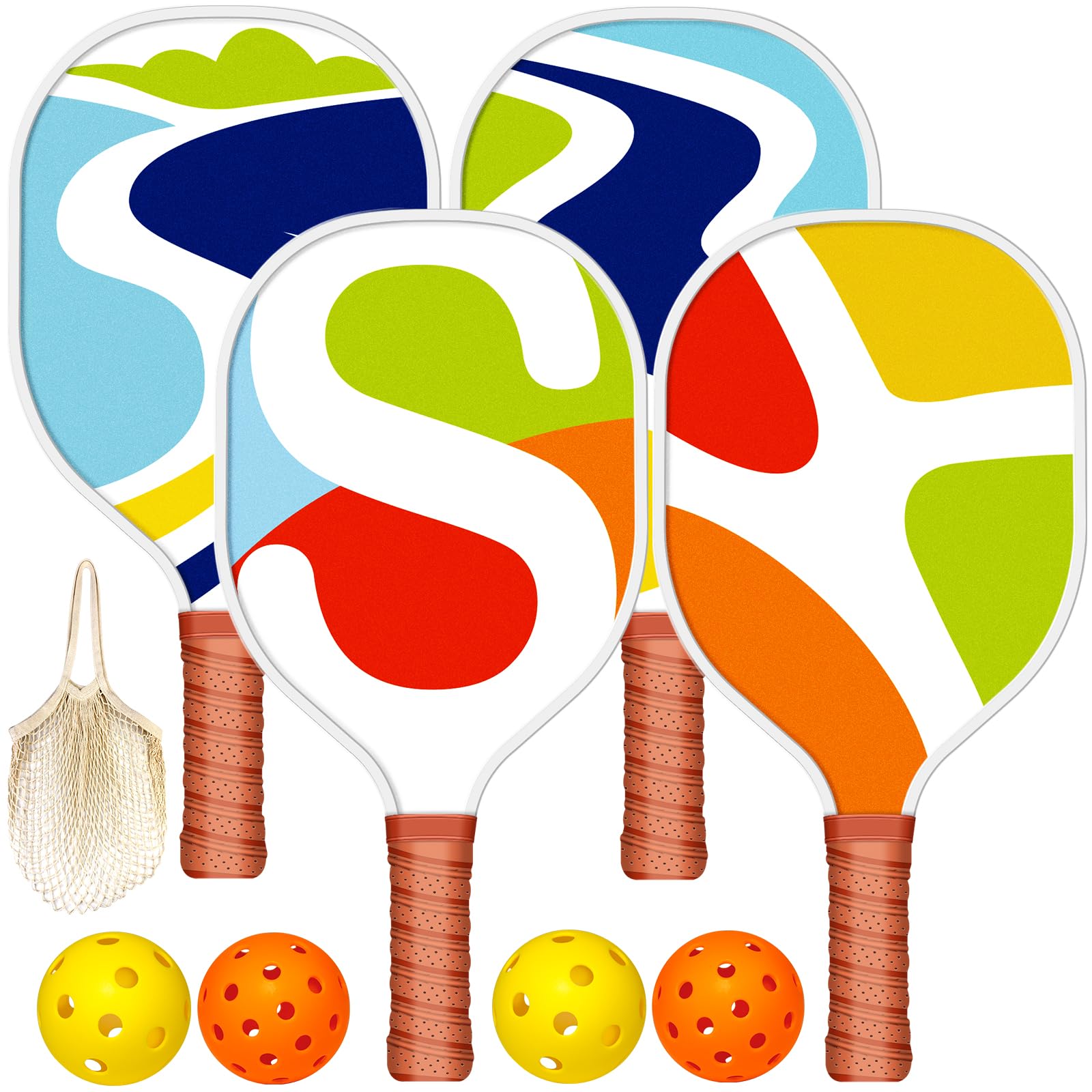 FUMAX Pickleball Paddles Set of 4, Pickleball Set with 4 Pickleball Balls & Pickleball Bag, Pickleball Rackets with Ergonomic Cushion Grip for Women Men Beginner, Cute Sport Pickleball Paddles