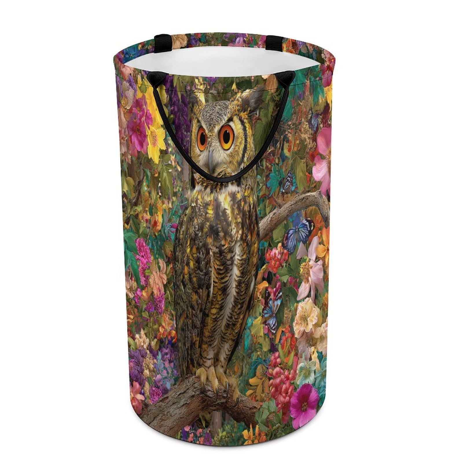 LUYYSKY Beautiful Fantasy Cute Owl Collapsible Dirty Clothes Basket, Natural Aesthetic Forest Plant Flowers Animals Owl Pattern Portable Clothes Storage Basket
