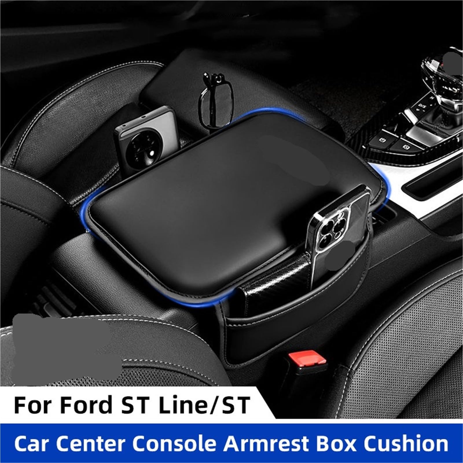 Poduszka Podłokietnika Samochodowego Z Boczną Kieszenią Do Przechowywania Pasuje Do Ford ST Line MK3 MK4 Kuga Fiesta Auto Center Console Podkładka Podłokietniki samochodowe(ST-1pcs)