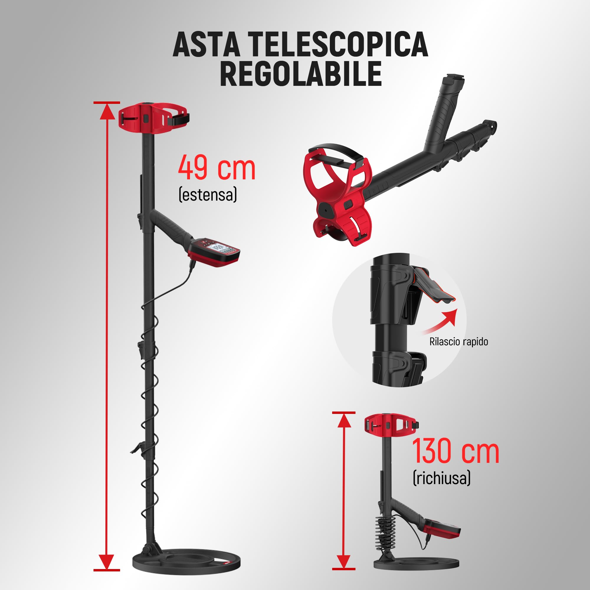 KAIWEETS Metal Detector, 2026 Nuova Versione Rilevatore di metalli con asta telescopica integrata monopezzo, rapido da montare, localizzazione precisa, per adulti, Pinpointer, bobina impermeabile IP68