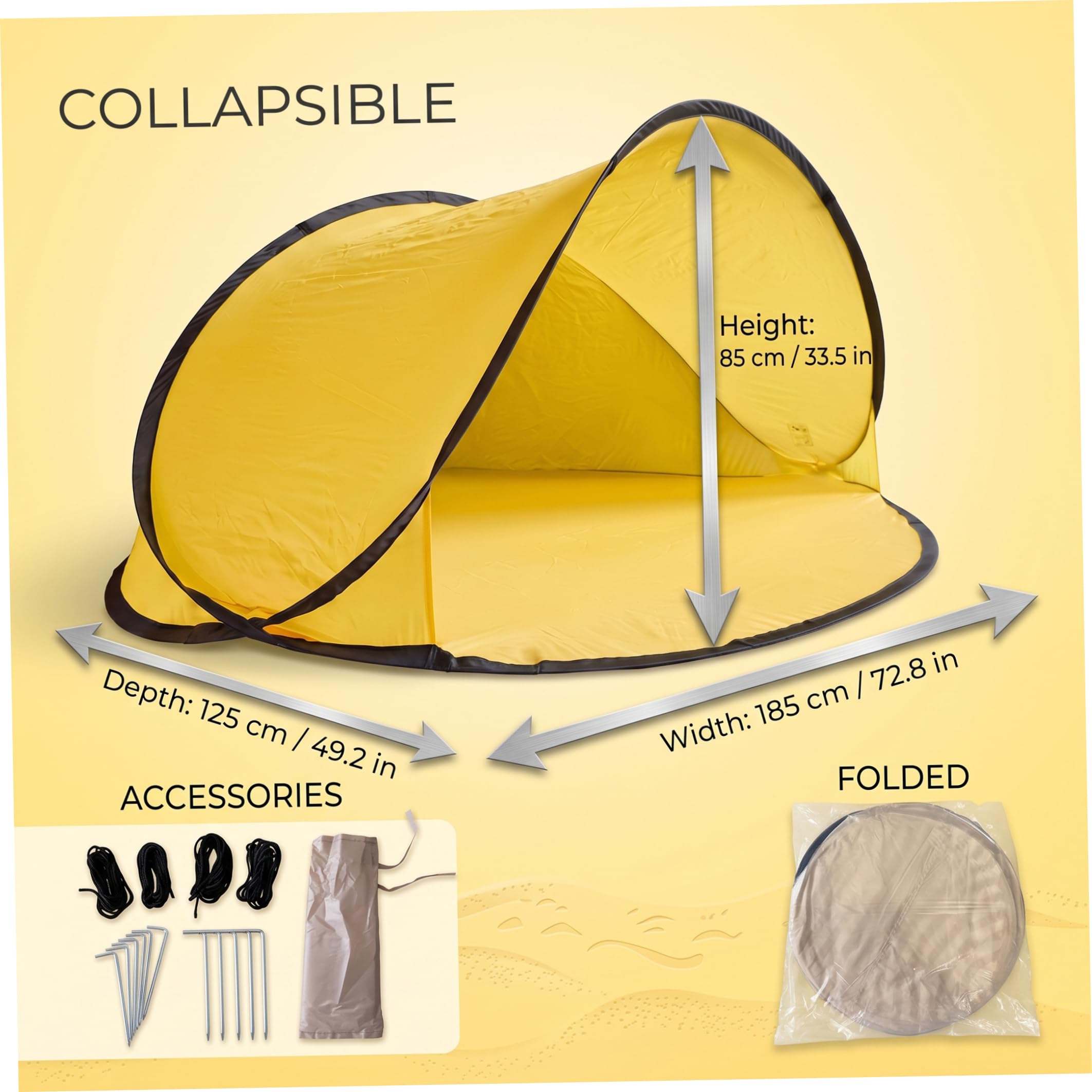 Tenda da spiaggia portatile, tenda con baldacchino pop-up a installazione istantanea, gialla