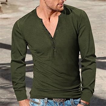 Mens Henley Vintage Shirts V Neck Long Sleeve Tees Casual Button Mens Henley Vintage Shirts V Neck Long Sleeve Tees Casual Button