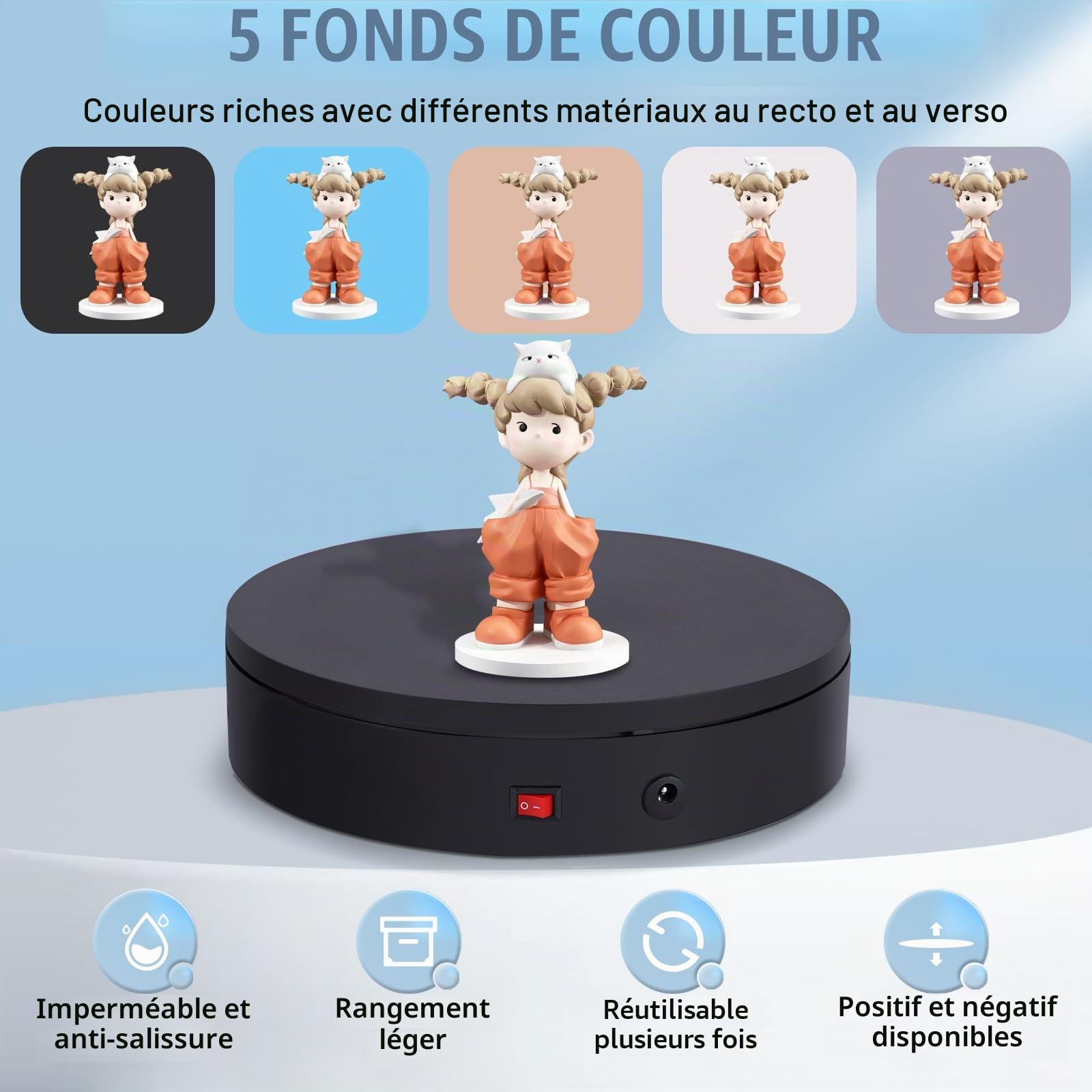 BAOSHISHAN Table tournante rotative à télécommande électrique pour Le Tableau d'affichage de Produit de Photographie 20KG 22cm Noir