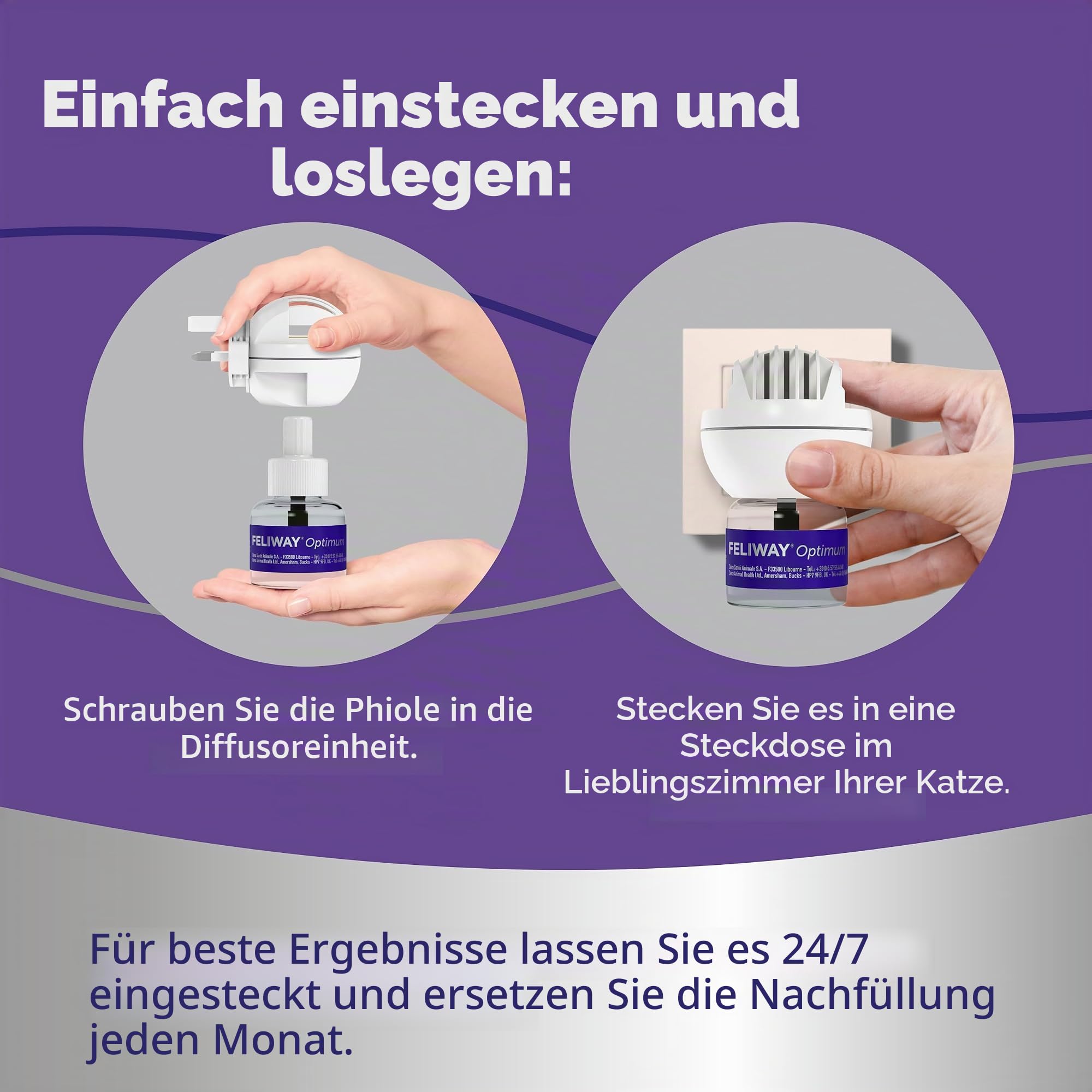 Feliway Optimum 30 Tage Katzen-beruhigende, geruchlose Nachfüllpackung für Pheromon-Diffusor, 48 ml – hilft Anzeichen von Stress bei Katzen und Kätzchen, von Tierärzten empfohlen, medikamentenfrei