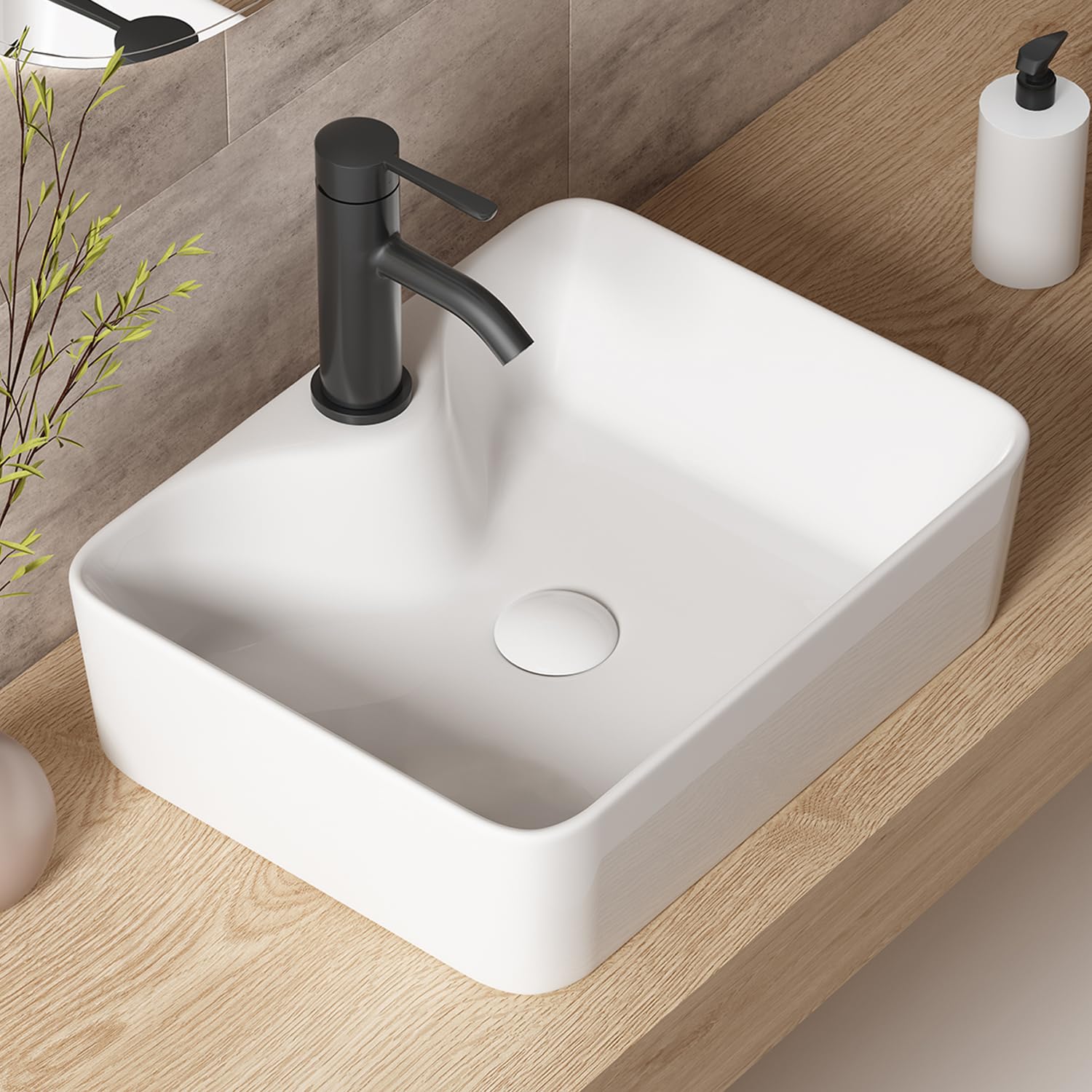 Évier rectangulaire en porcelaine vitrifiée blanche design épuré 48 cm