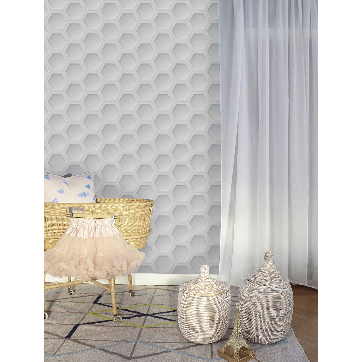 Papier peint 3D hexagone pour masquer les imperfections du mur
