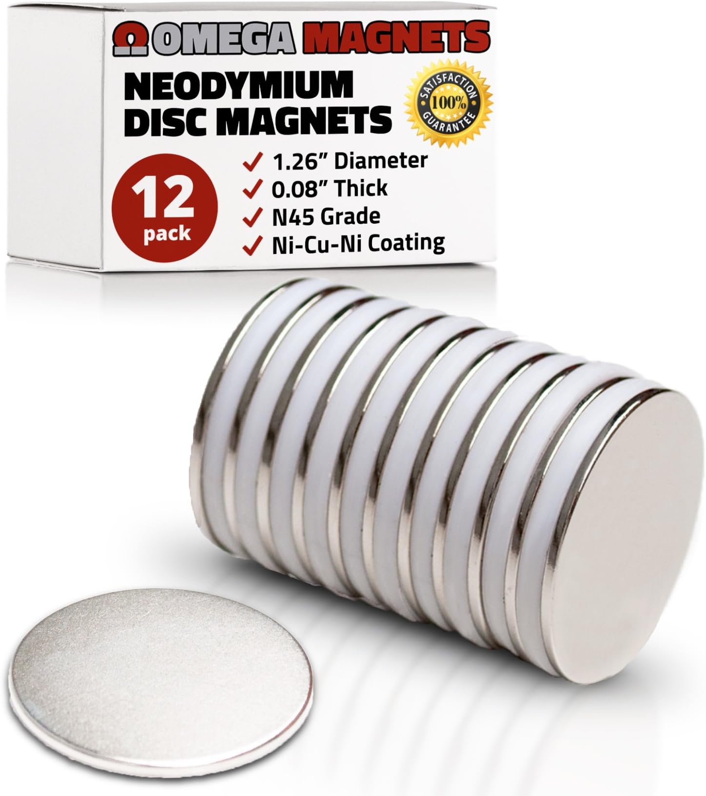 Strong Neodymium Disc Magnets (12 Pack) - Powerful, Small, Round, Rare Earth Magnets - N45 Industrial Strength NdFeB Magnet Set for Fridge, DIY, Crafts - 1.26โ x 0.08โ