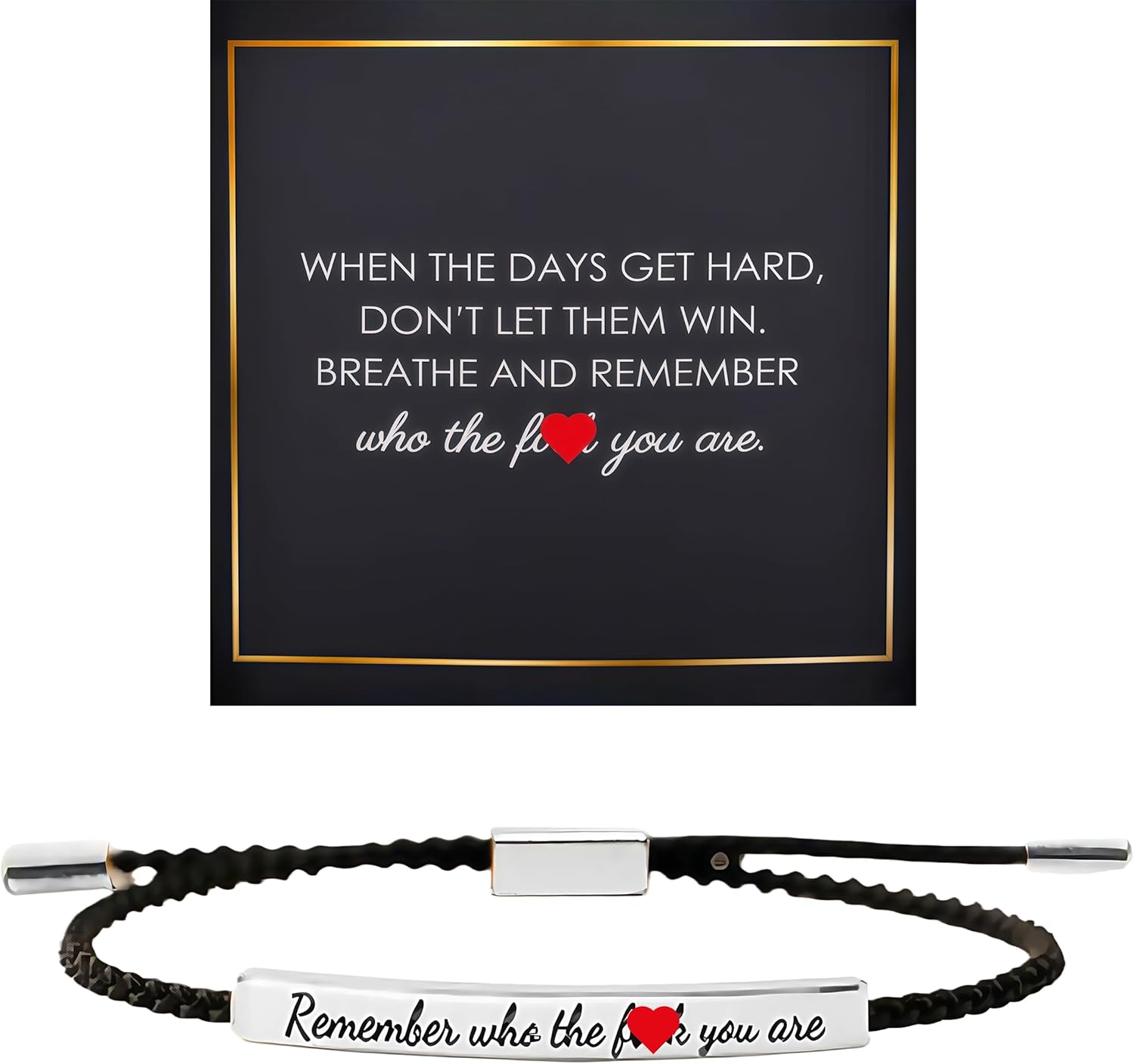 Dont Let The Hard Days Win Bracelet for Women and Men, Motivational Stainless Steel Bar Handmade Adjustable Braided Bracelet with Gift Card Inspirational Adult Jewelry