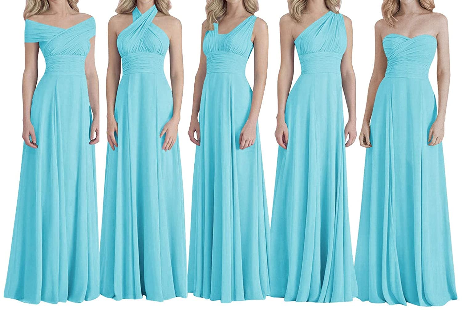N/ C Bridesmaid Dresses Long Prom Evening Dress Various Collar Types Chiffon Bridesmaid Gowns Pool-UK16