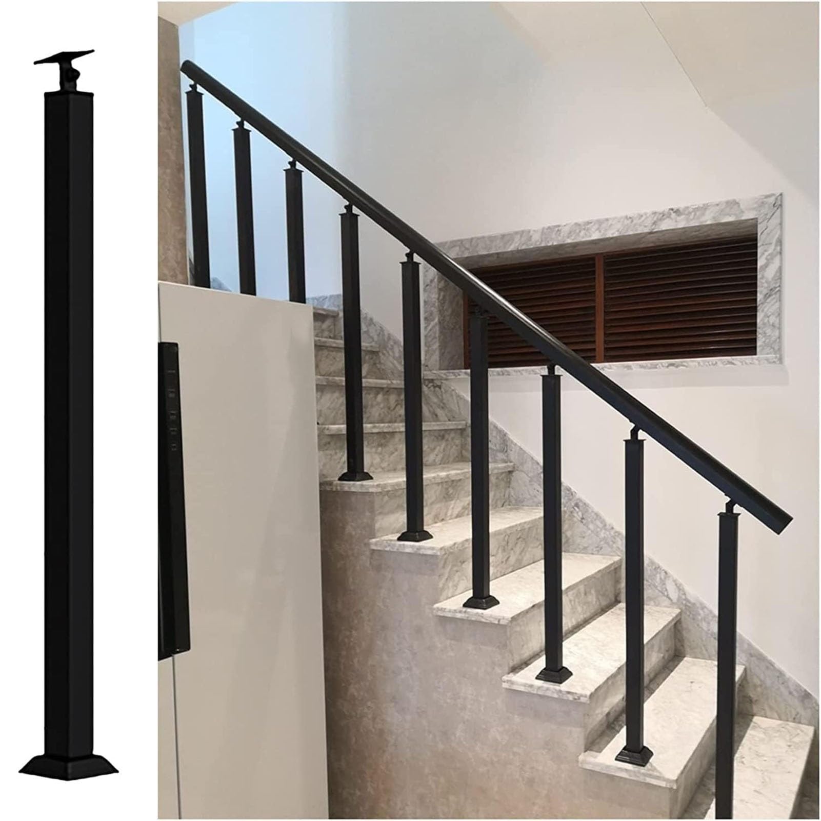 Poteau d'escalier noir en fer forgé réglable pour rénover une terrasse