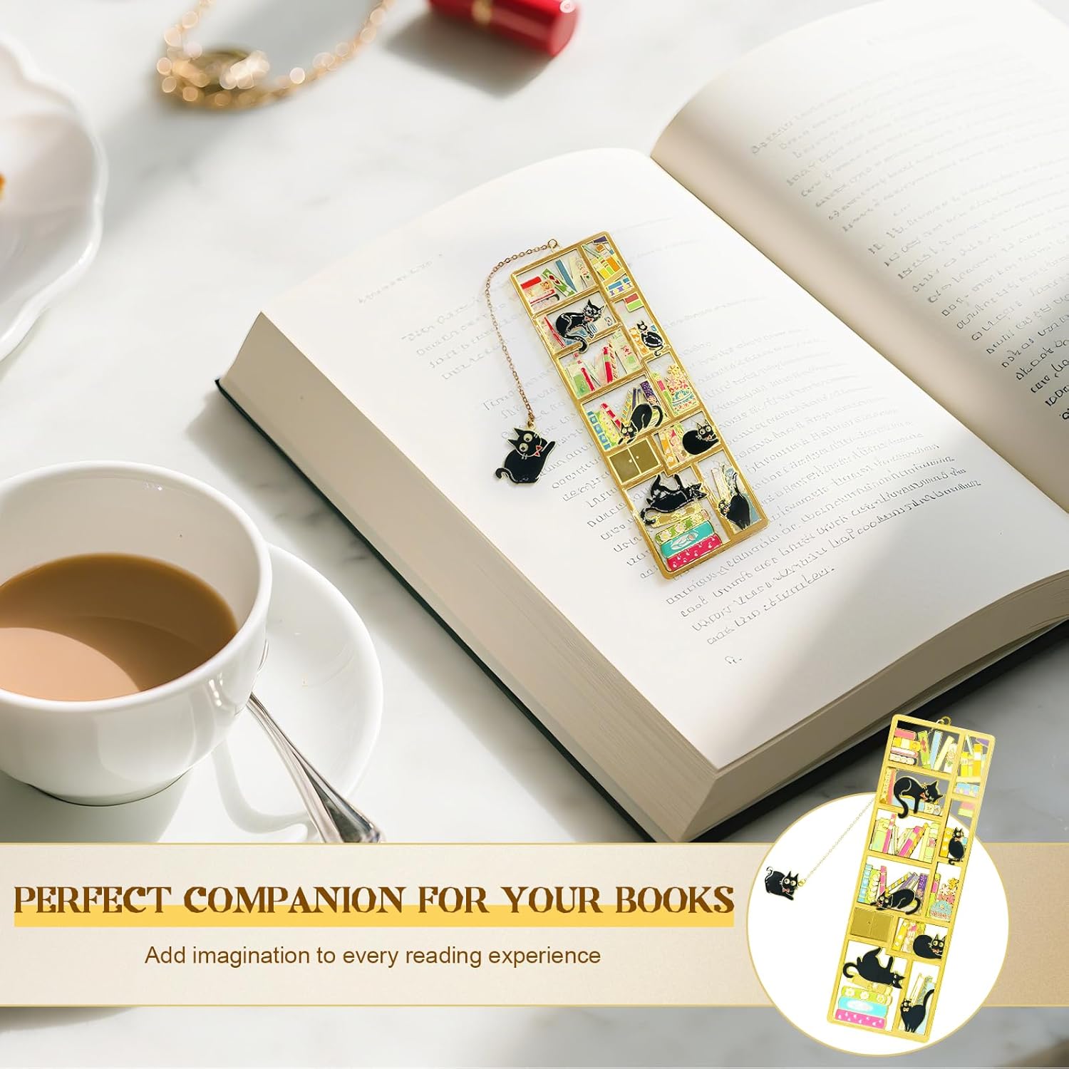 Black Cat Bookmark with Charm - Metal Book Markers for Cat Lovers, Comes with Storage Box | Lightweight, Durable Reading Accessories & Gift for Bookworms, Teachers, Readers - Image 3