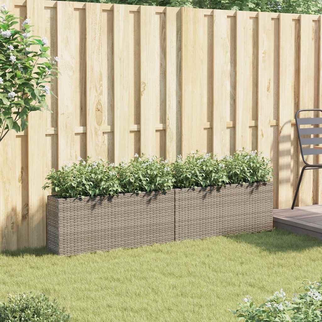 Donice ogrodowe z 2 wkladami, sztuki, szare 90x20x40 cm, rattan PE na balkon taras, ze stali proszkowo, do kwiatów roslin, zestaw 2 skrzynki