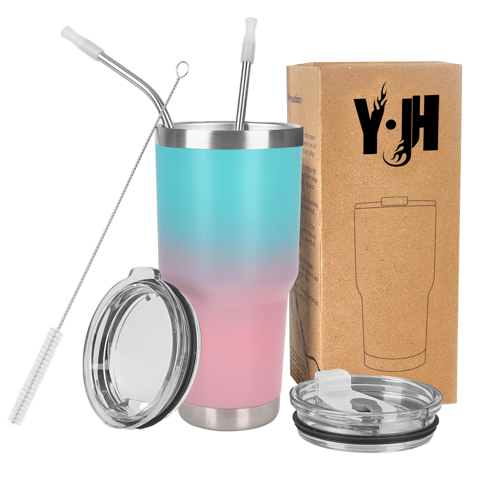 Y·J&H 30oz (850ml) Travel Tumbler Double Wall Vacuum Insulated Coffee Mug Stainless Steel Coffee Cup with 2 Splash Proof Lid