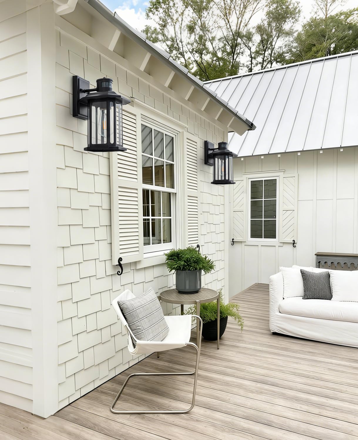 FTL Applique Extérieure avec Détecteur de Mouvement, 3 Modes E27 Lanterne Murale pour Extérieur, Noire Porche Luminaire Exterieur avec Capteur de Mouvement, IP44 Éclairage d'extérieur pour Jardin