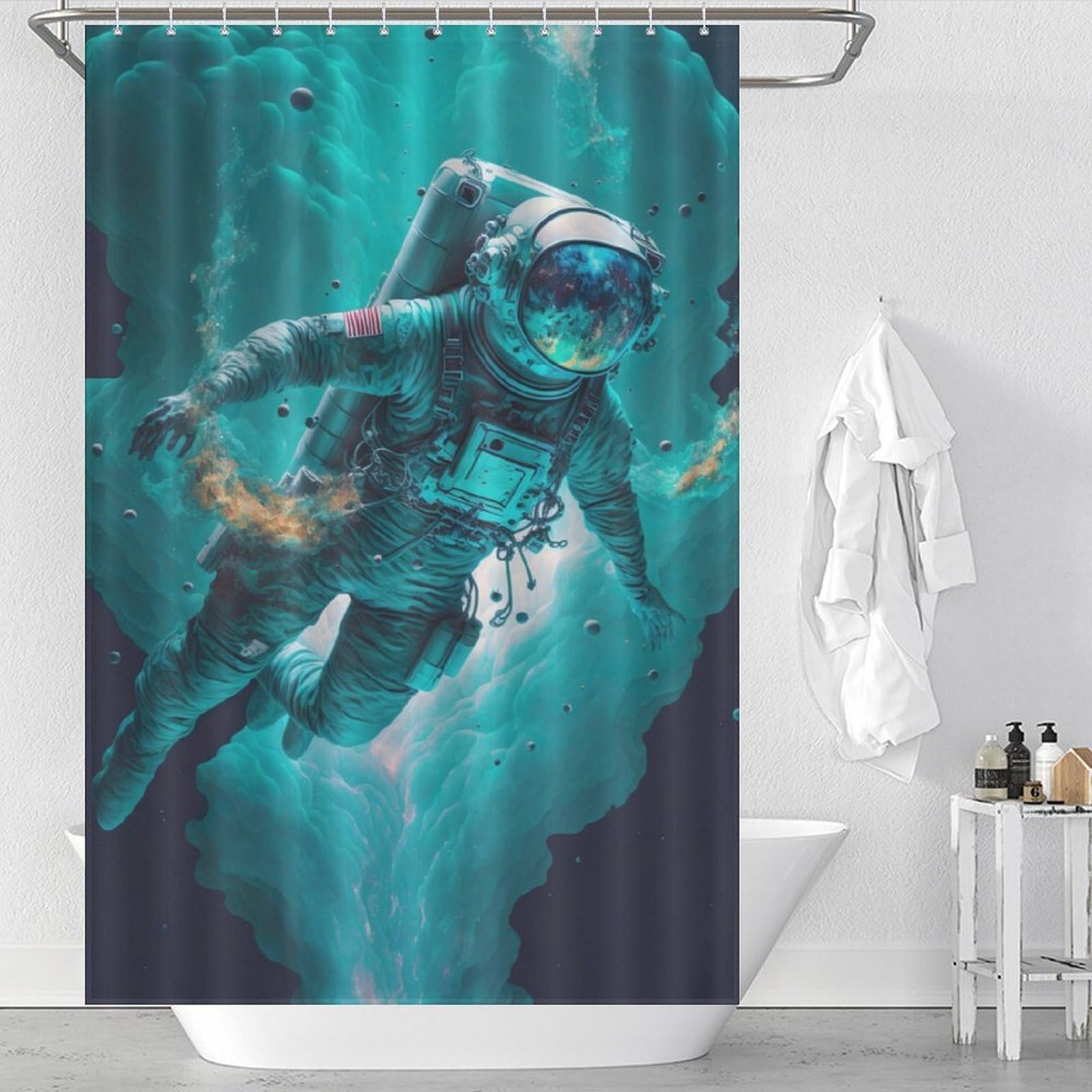 Rideau de douche imperméable lavable Into The Void en tissu humoristique salle d'eau