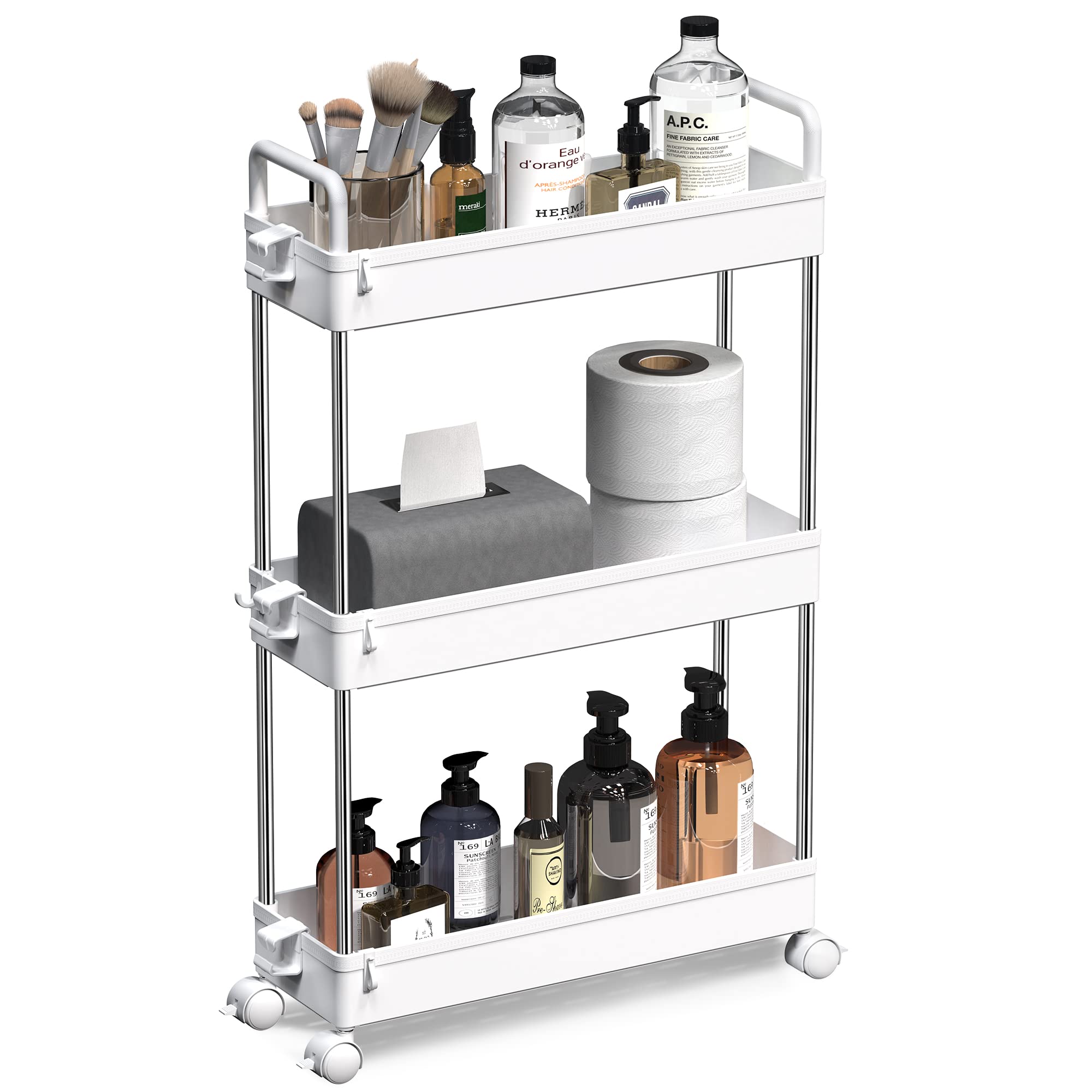 SOLEJAZZ Slim Storage Cart, 3 Tier Bathroom Cart Organizer Mobile