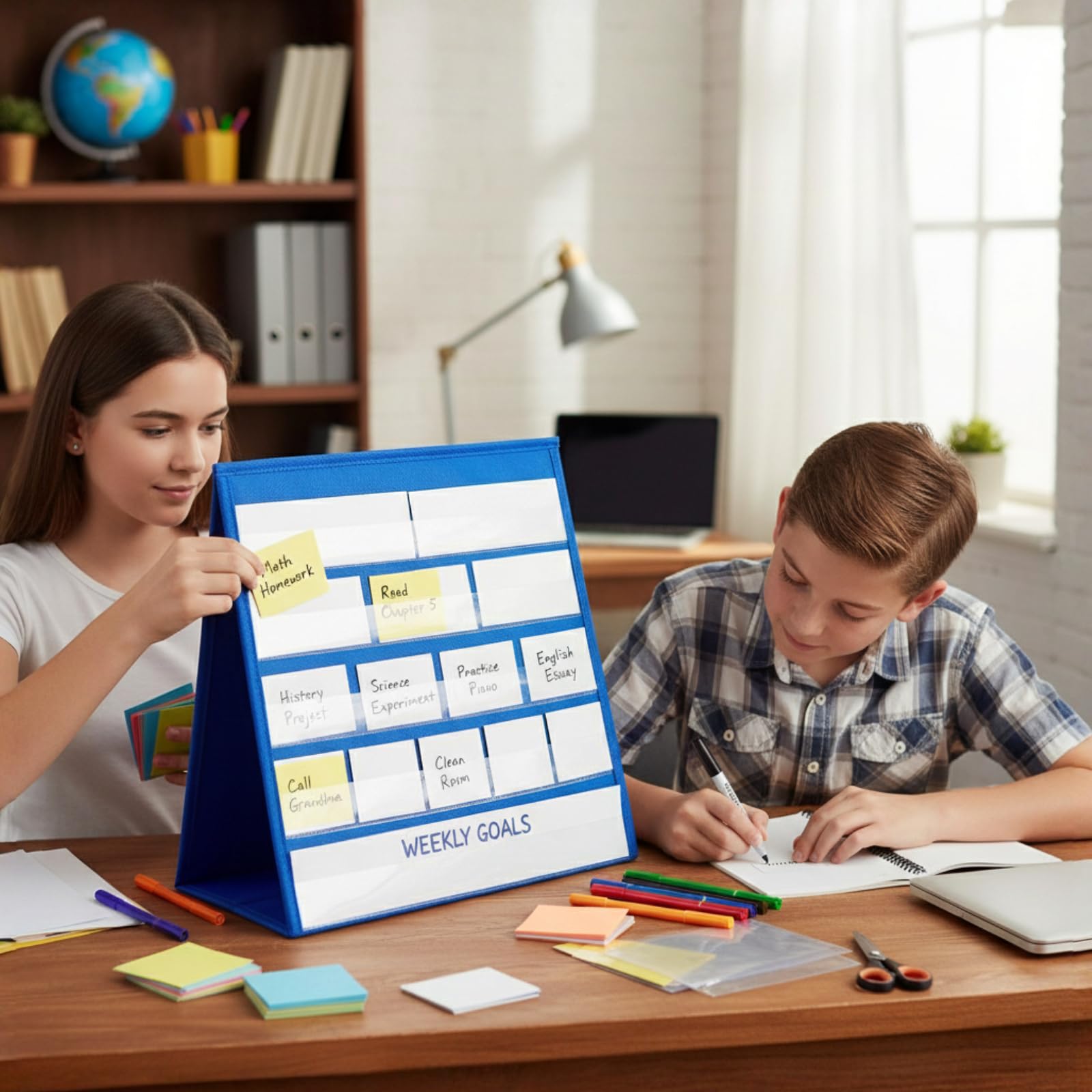 Gatuida Desktop Pocket Chart with 20 Dry Erase Cards - Double Sided Self Standing Tabletop Teaching Stand for Classroom, Phonics Word Building & Daily Schedule, Portable Sentence Strip Holder for Kid - Image 4