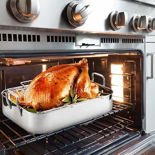 Miniatura 10 de JY COOKMENT Sartén ovalada esmaltada de 19 pulgadas con tapa abovedada, ideal para asar pavo, pollo, cordero, verduras, apto para lavavajillas, se