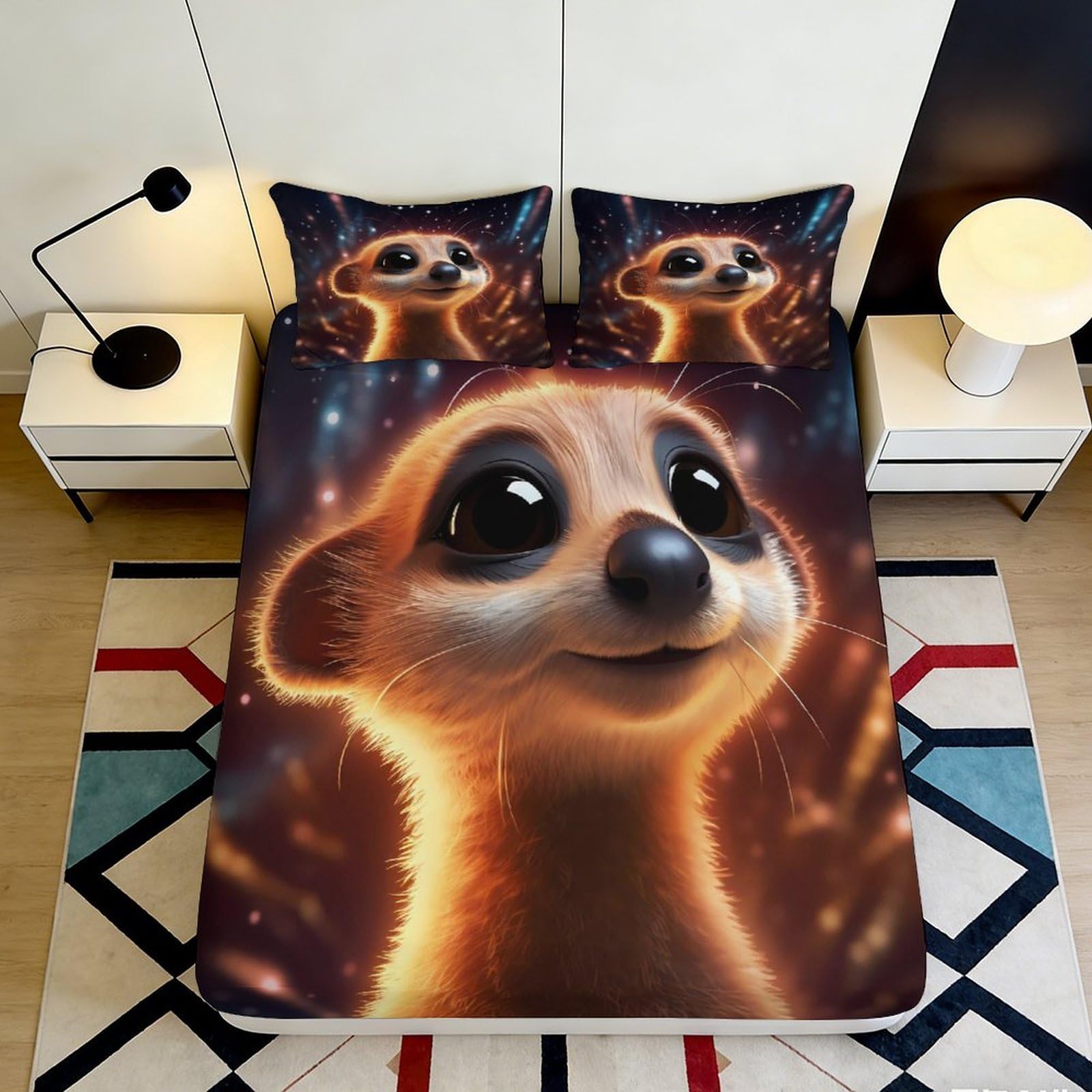 3D Printed Cute Elephant Fitted Sheet Microfiber Non-Slip Deep Pocket Elephant Mattress Fitted Cover Bedroom Bedding Full Wrap 200x200x25cm