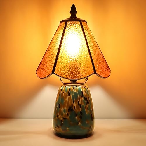 Miniatura 17 de Tiffany Lamp Stained Glass Mushroom Table Lamp 7X7X12 Inch Milky White Mini Night Light Glass Base Accent Light Suitable for Bedside Table Bedroom