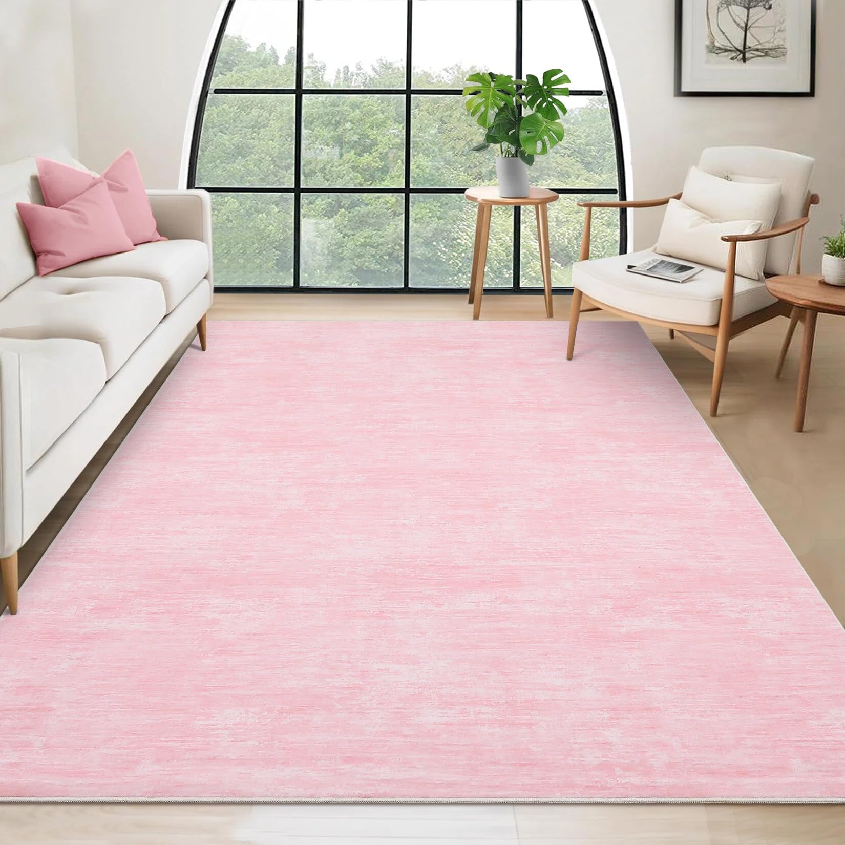 LuxFocus 120x170 cm Modern Solid Rug Living Room, Washable Area Rug for Bedroom, Solid-colour Design with Texture, Non-Slip Low-Pile Carpet for Nursery Office Dining Room, Pink