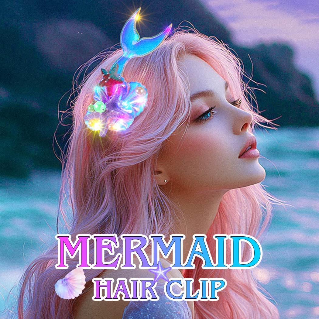 JAKAWIN Light Up Starfish Hair Clips LED Mermaid Costume Hair Barrette Seashell Ocean Glowing Hair Accessories for Women - Image 8