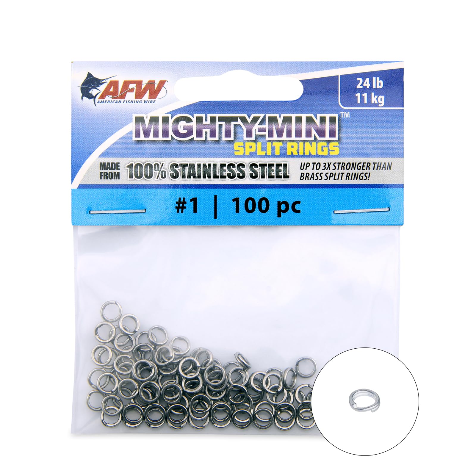 American Fishing Wire Mighty Mini Stainless Steel Split Rings, 3 Times Stronger Than Brass, Superior Holding Power for Fisherman and Outdoorsman -
