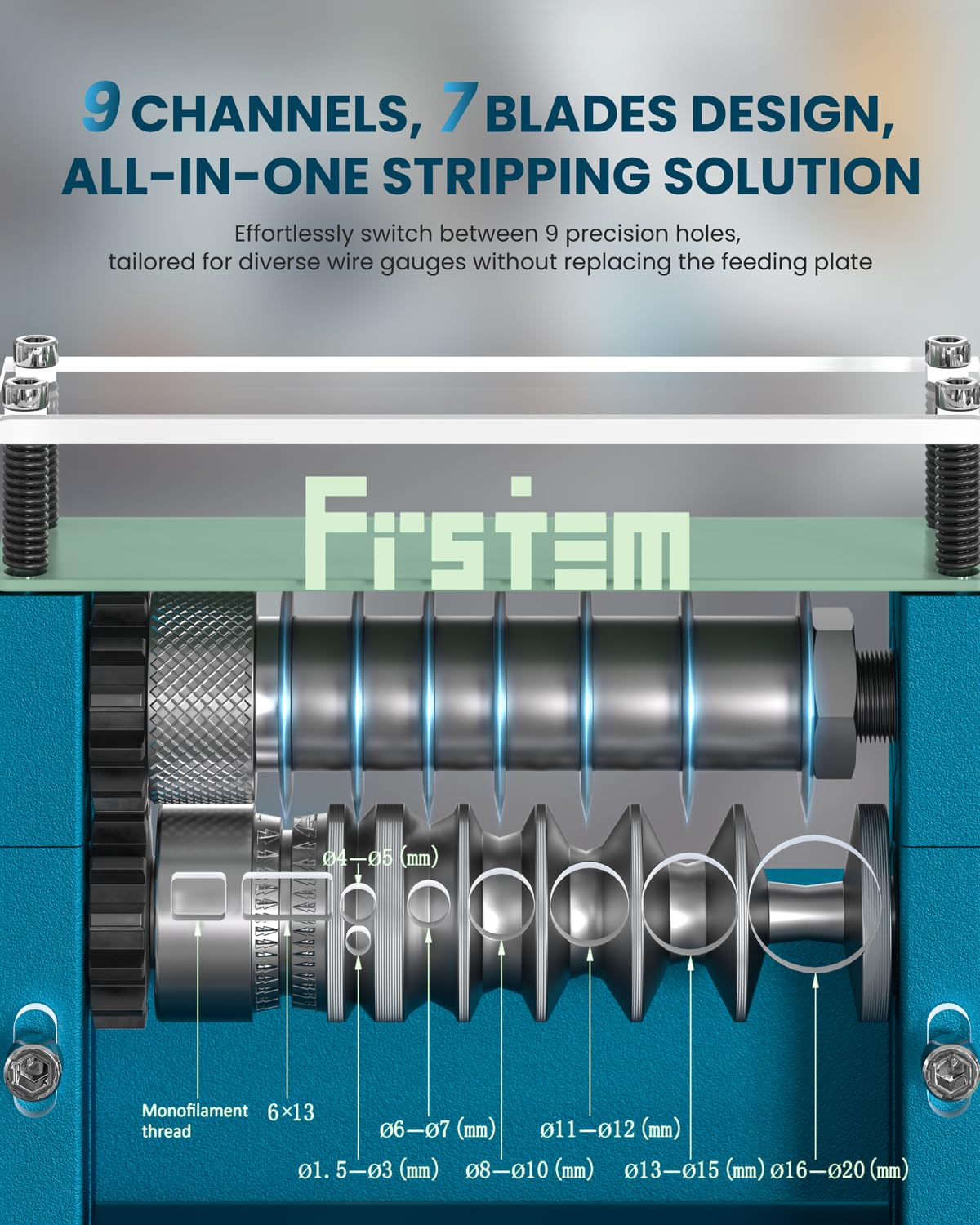 Frstem Automatic Wire Stripper Machine with 9 Channels 7 Blades, 0.06
