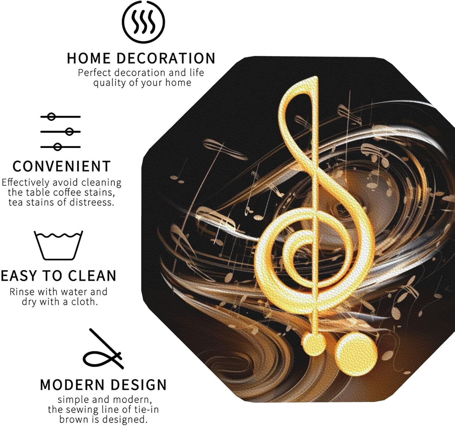 Music Note Drink Coasters Set of 4, Heat Resistant Leather Coasters FUUNY Bar Beer Beverage Coaster for Drinks, Absorbent Cup Mat for Tabletop Protection, Housewarming Gift image 2