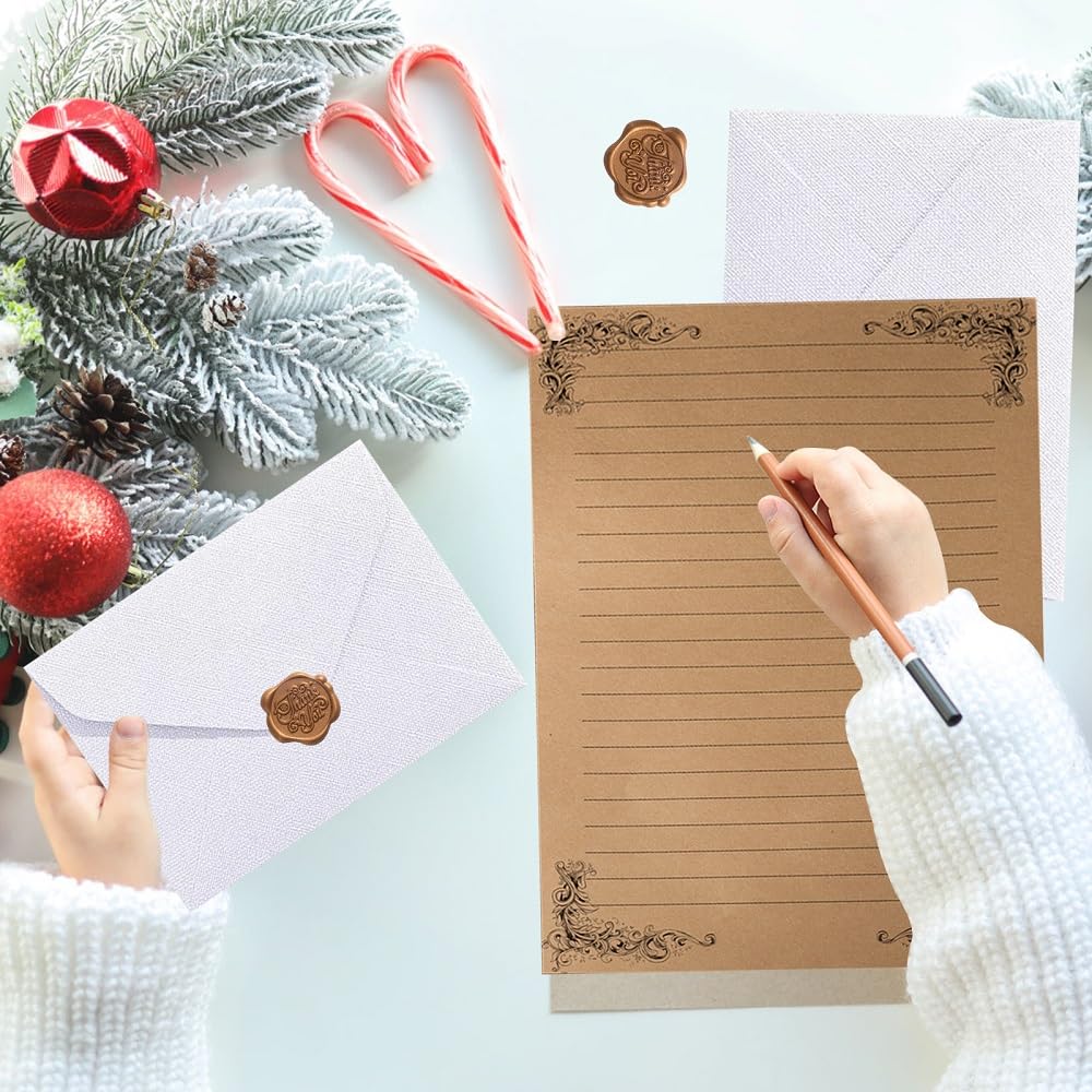 Set De Papeterie Vintage - 10 Enveloppes, 10 Feuilles à Lettres Et 10 Autocollants Cire - Pour Correspondance élégante