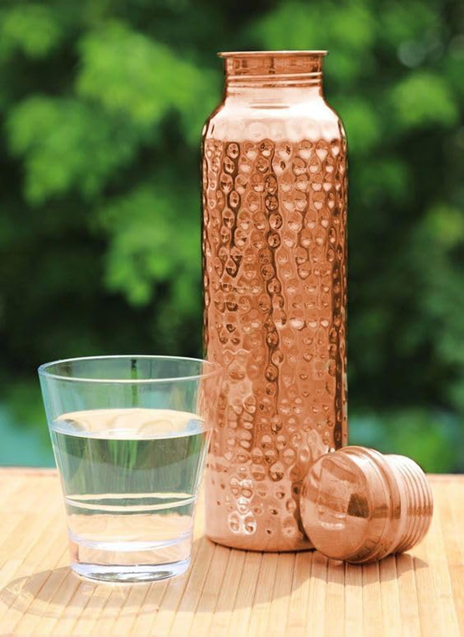 Paquete De 2 Botellas De Agua De Cobre Puro Martillado De 950 Ml (32 Oz/950 Ml) A Prueba De Fugas De Cobre Ayurvédico Para Deportes Yoga Viajes Y Uso Diario.